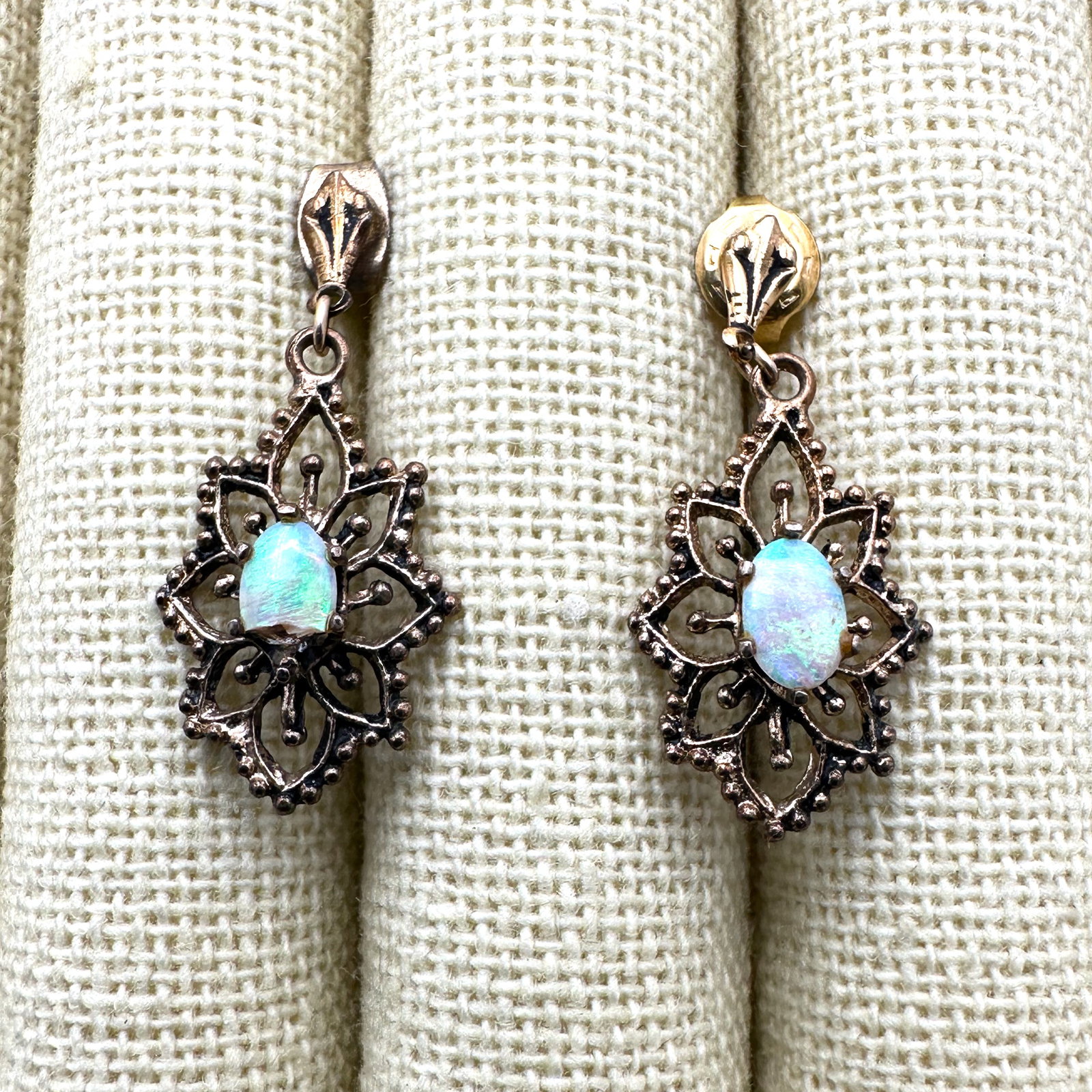 Vintage Opal Gold Plated Sterling Silver Earrings Pierced 1 Inch (1 of 2)