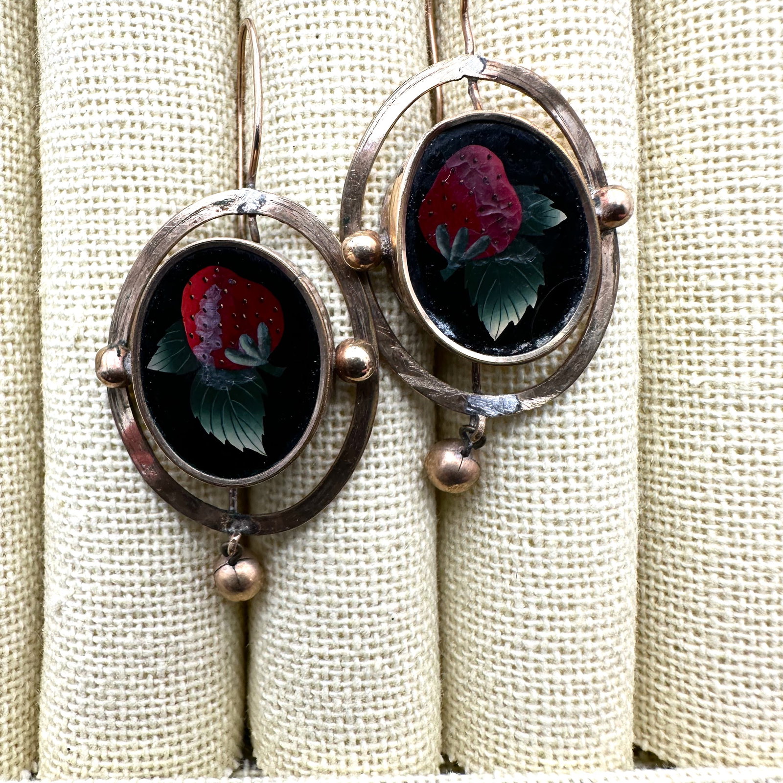 Antique Victorian Gold Filled Strawberry Design Wire Pierced Earrings 2 Inch Length (1 of 3)