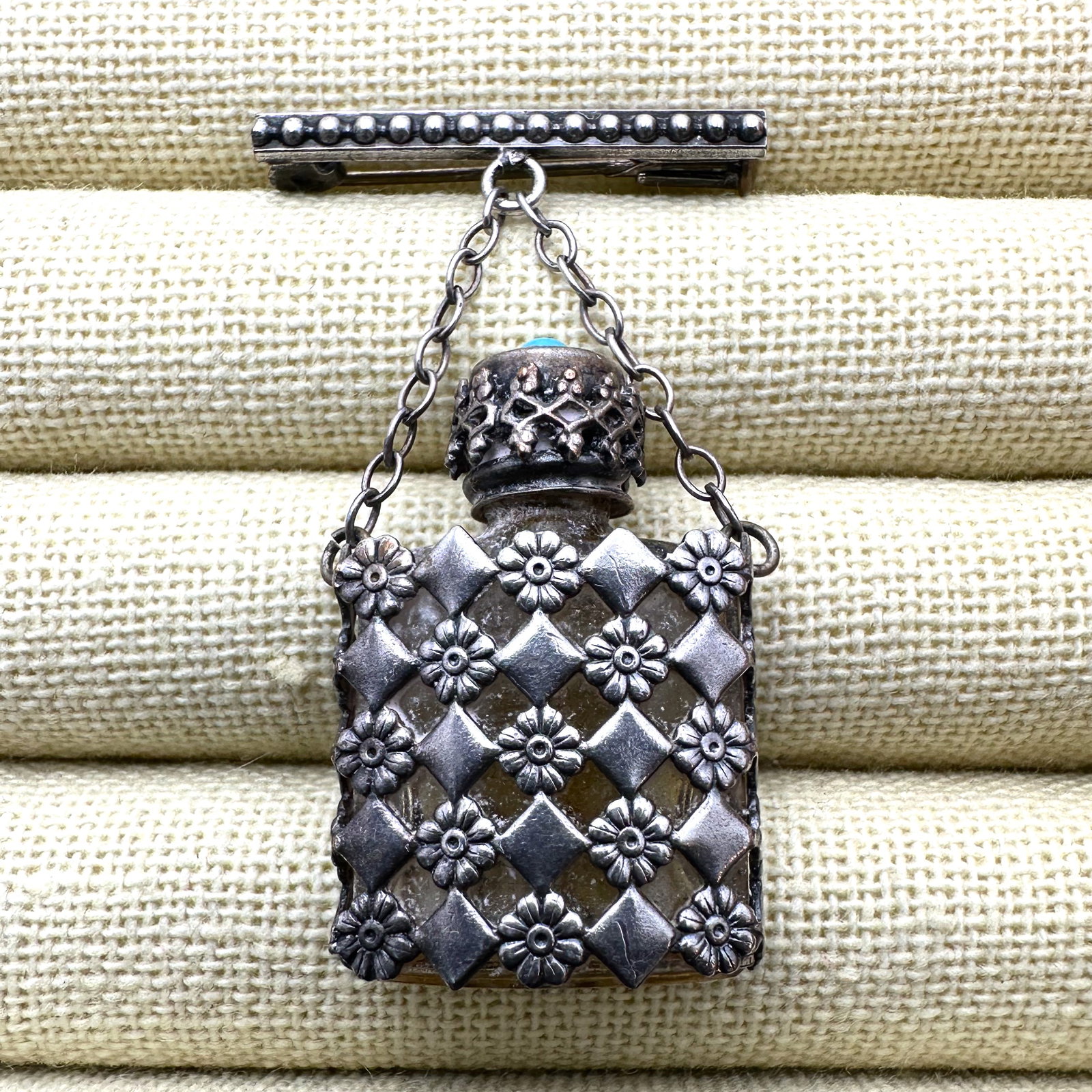 Antique Vintage French Glass Perfume Bottle Sterling Silver Brooch Pin 2 Inch12 Grams: Antique Vintage French Glass Perfume Bottle Sterling Silver Brooch Pin 2 Inch12 Grams
