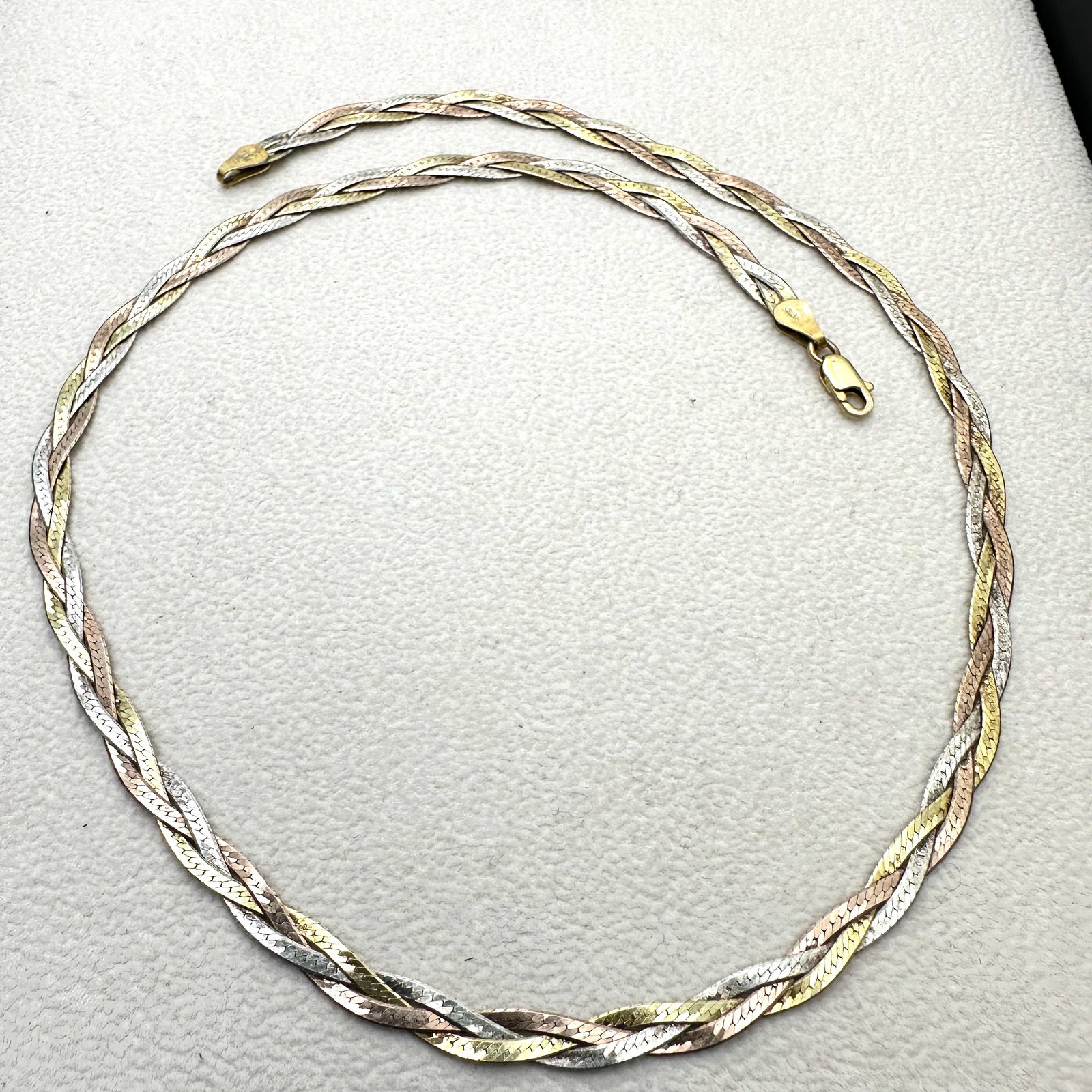 Vintage Tri Color Gold Plated Sterling Silver Braided Design Chain 17 Inch Weight 10 Grams: Vintage Tri Color Gold Plated Sterling Silver Braided Design Chain 17 Inch Weight 10 Grams