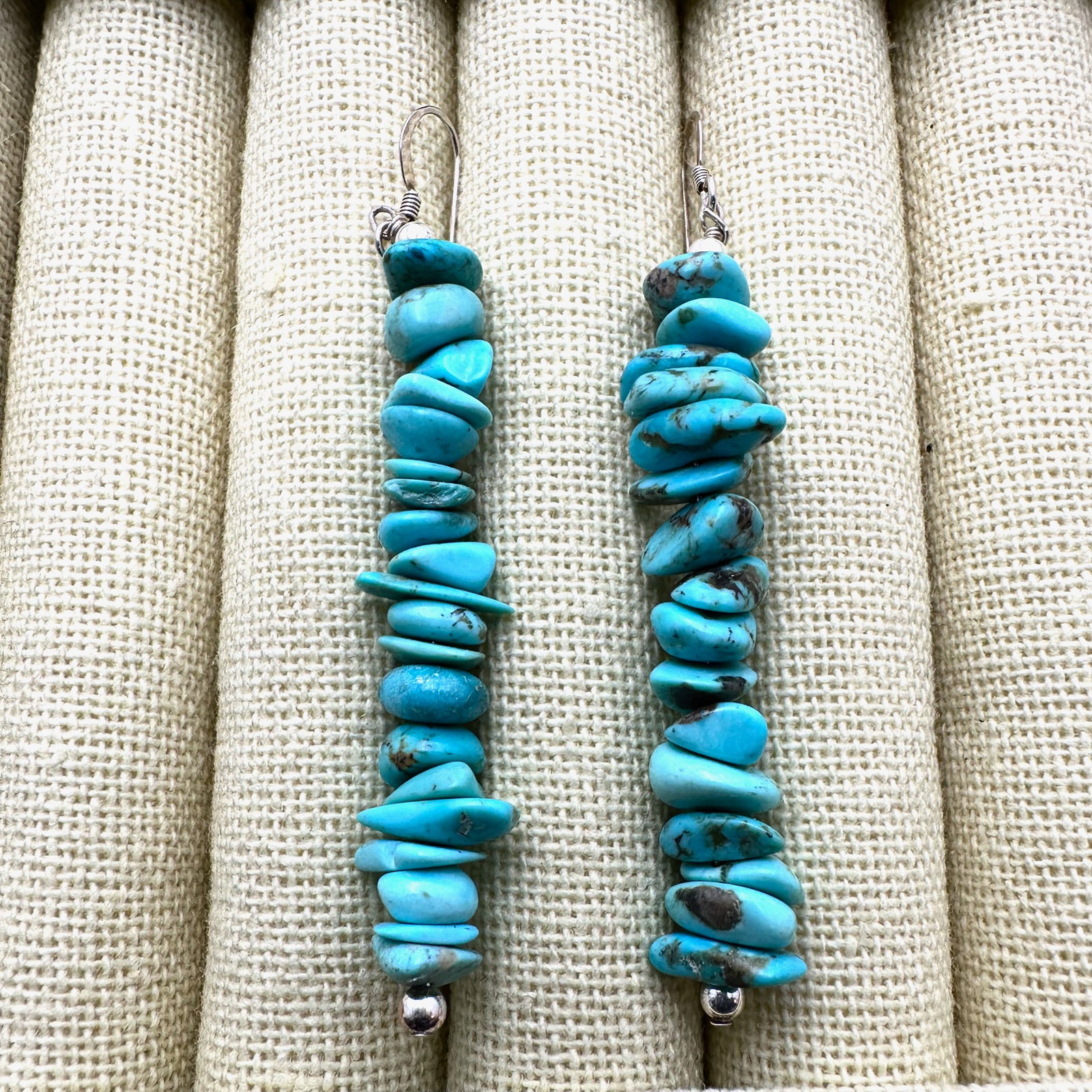 Vintage American Western Turquoise Sterling Silver Earrings 2.5 Inch Length: Vintage American Western Turquoise Sterling Silver Earrings 2.5 Inch Length