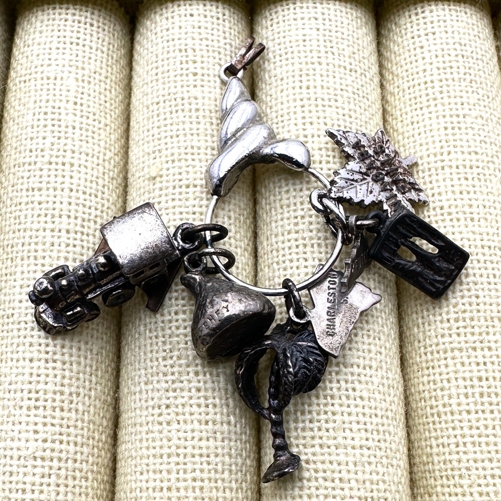 Vintage Mixed Metal Monet Charm Holder Sterling Silver Charms (1 of 2)