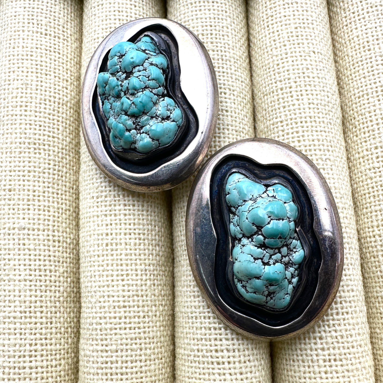 Native American Elias Martinez (1924 - 2005) Kingman Turquoise Sterling Silver Cuff Links Heavy 34 (1 of 4)