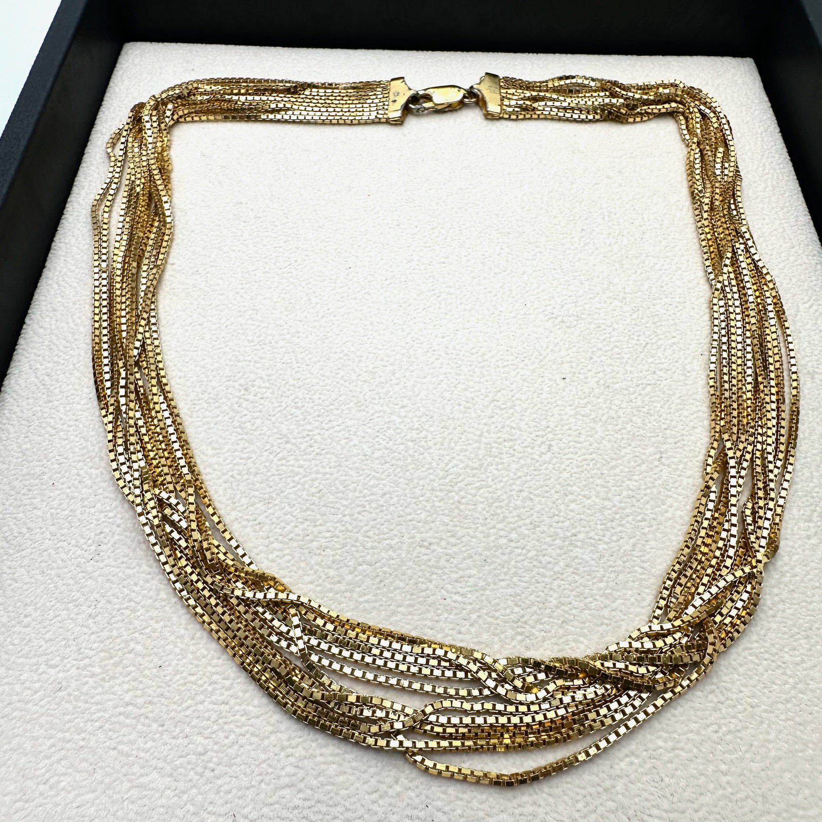 Italy Gold Plated Sterling Silver Multi Strand 18 Inch Necklace Weight 59 Grams. Clasp Are Could Use: Italy Gold Plated Sterling Silver Multi Strand 18 Inch Necklace Weight 59 Grams. Clasp Are Could Use some Polishing