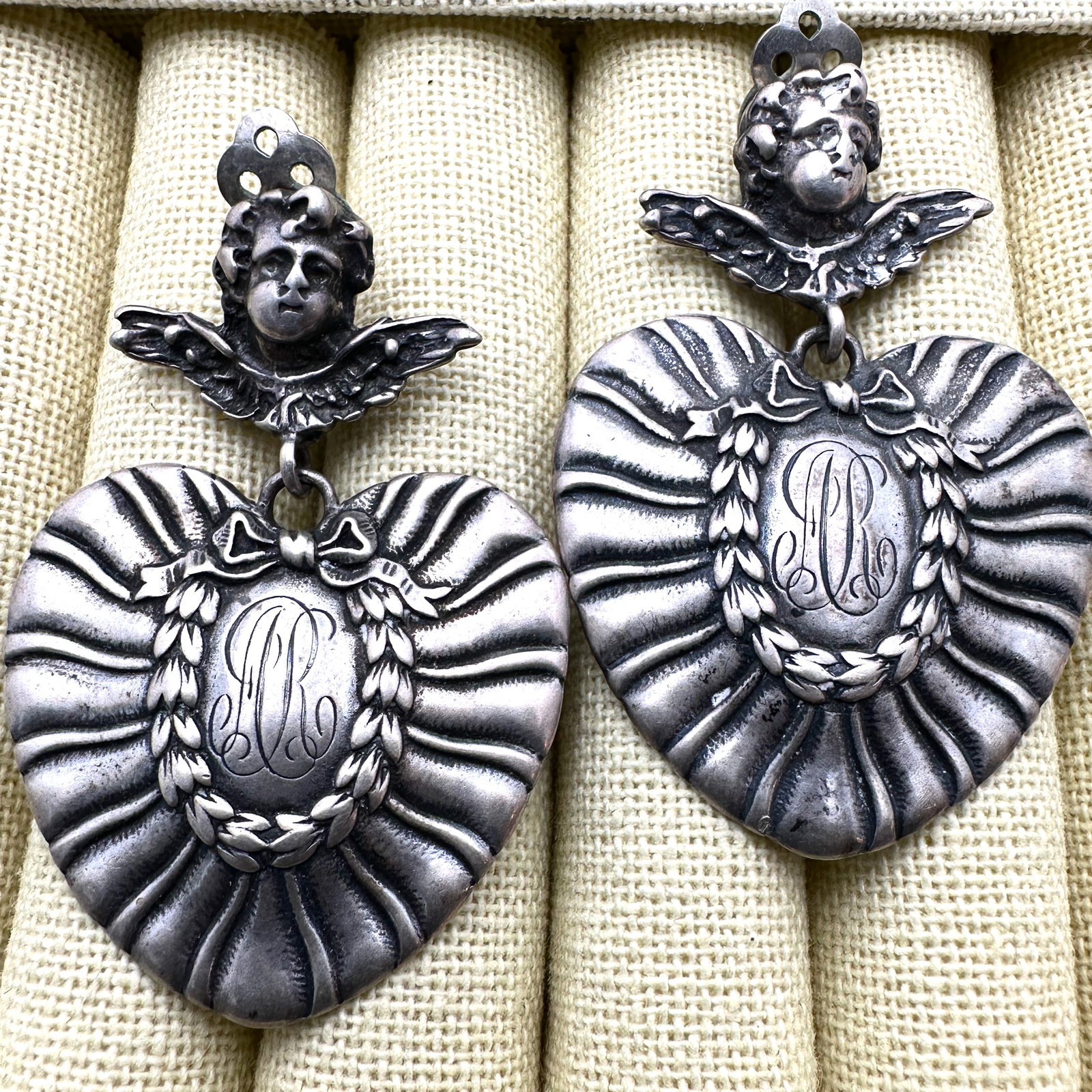 Vintage Foree Sterling Silver Clip Earrings 2.5 Inch Length Cherub Angel Design (1 of 2)