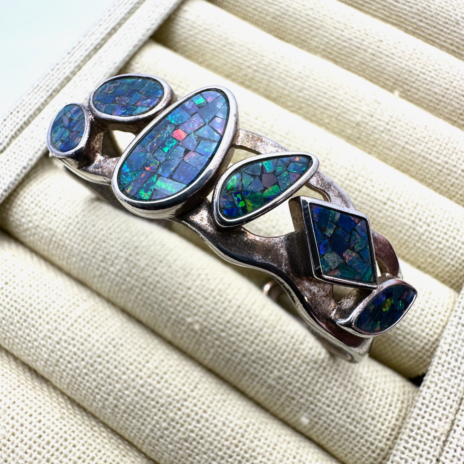 Whitney Kelley Inlay Opal Sterling Silver Cuff Bracelet 6.5 Inch Weight 27 Grams (1 of 2)