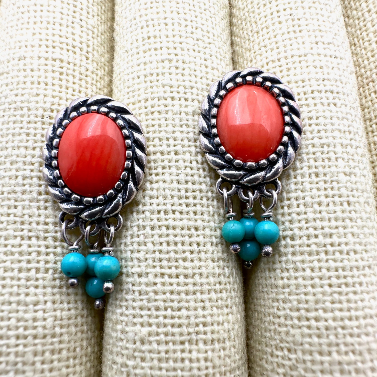 Carolyn Pollock American Southwest Red Coral Turquoise Sterling Silver Pierced Earrings 1 Inch: Carolyn Pollock American Southwest Red Coral Turquoise Sterling Silver Pierced Earrings 1 Inch