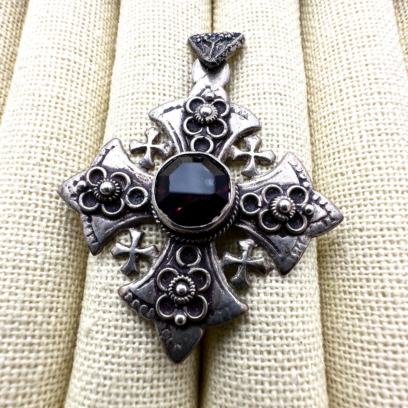 Antique Vintage 800 Silver Maltese Cross Pendant 2.25 Inch Jerusalem Cross (1 of 2)