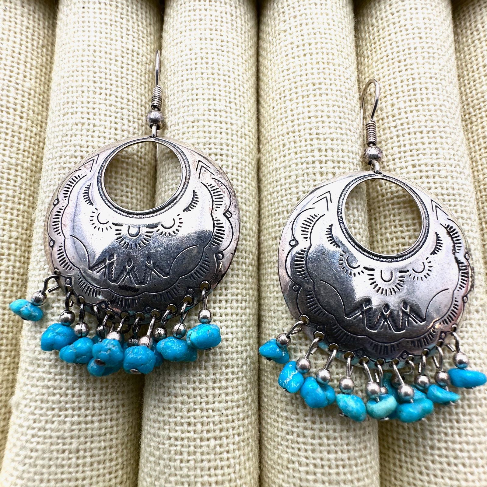 Carolyn Pollock American Southwest Turquoise Sterling Silver Pierced Earrings 1.75 Inch (1 of 2)