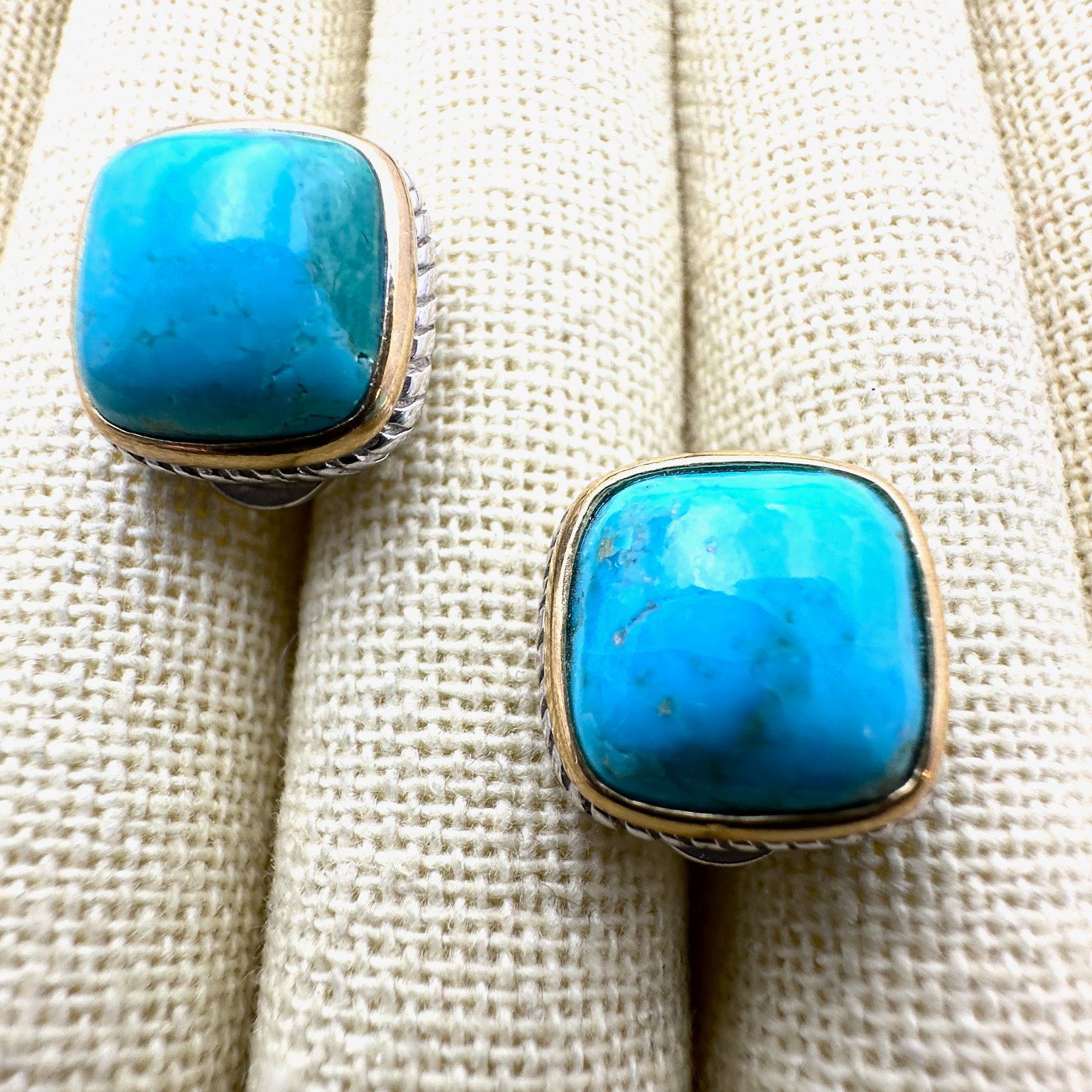 Turquoise Sterling Silver Pierced Lever Back Earrings Gold Accents .5 Inch (1 of 2)