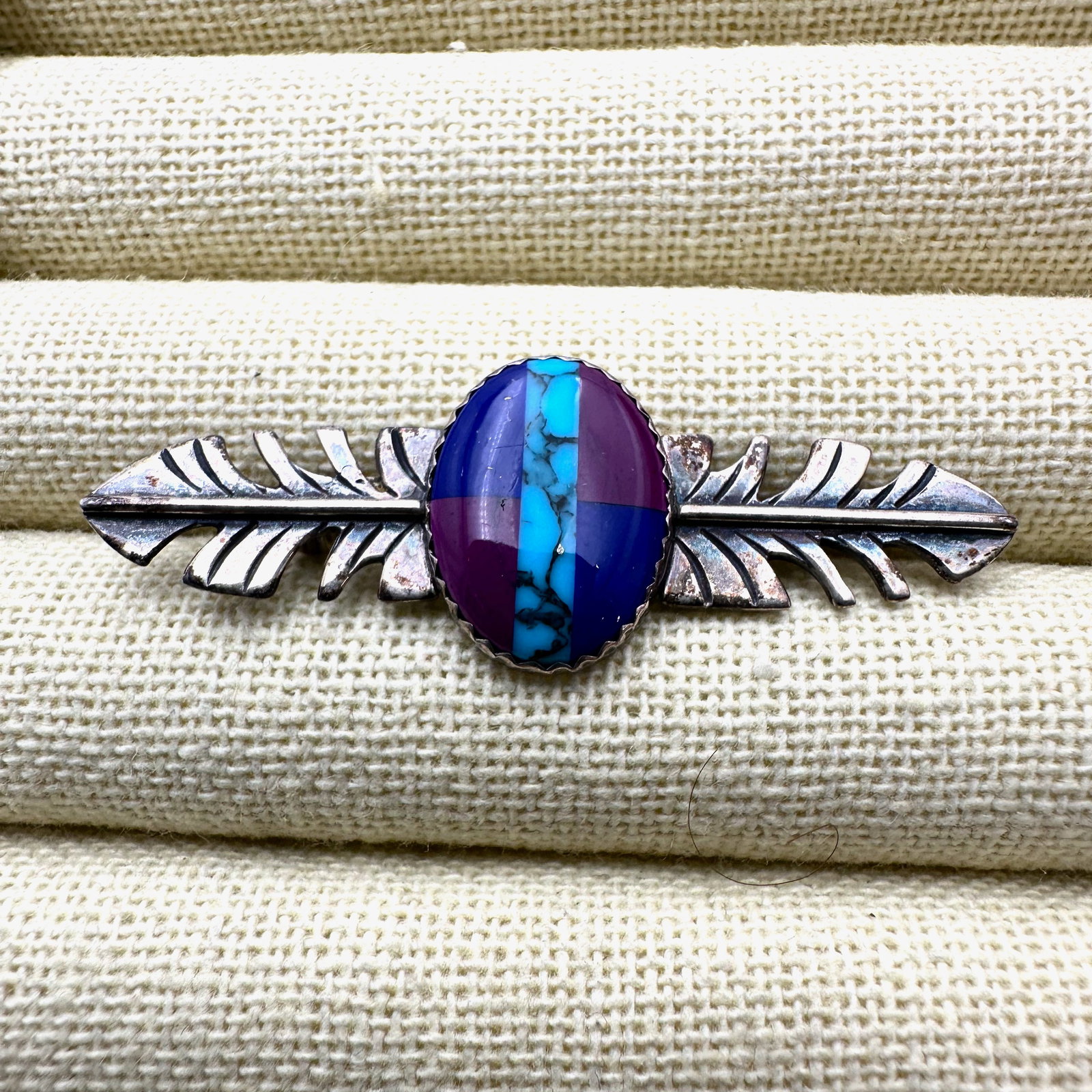 Vintage Native American Inlay Turquoise Gemstone Feather Design Sterling Silver Brooch Pin 2 Inch: Vintage Native American Inlay Turquoise Gemstone Feather Design Sterling Silver Brooch Pin 2 Inch
