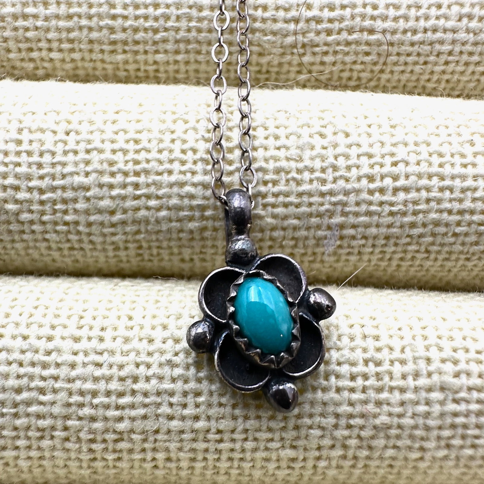 Vintage Native American Turquoise Sterling Silver Pendant Necklace 16 Inch Chain (1 of 2)