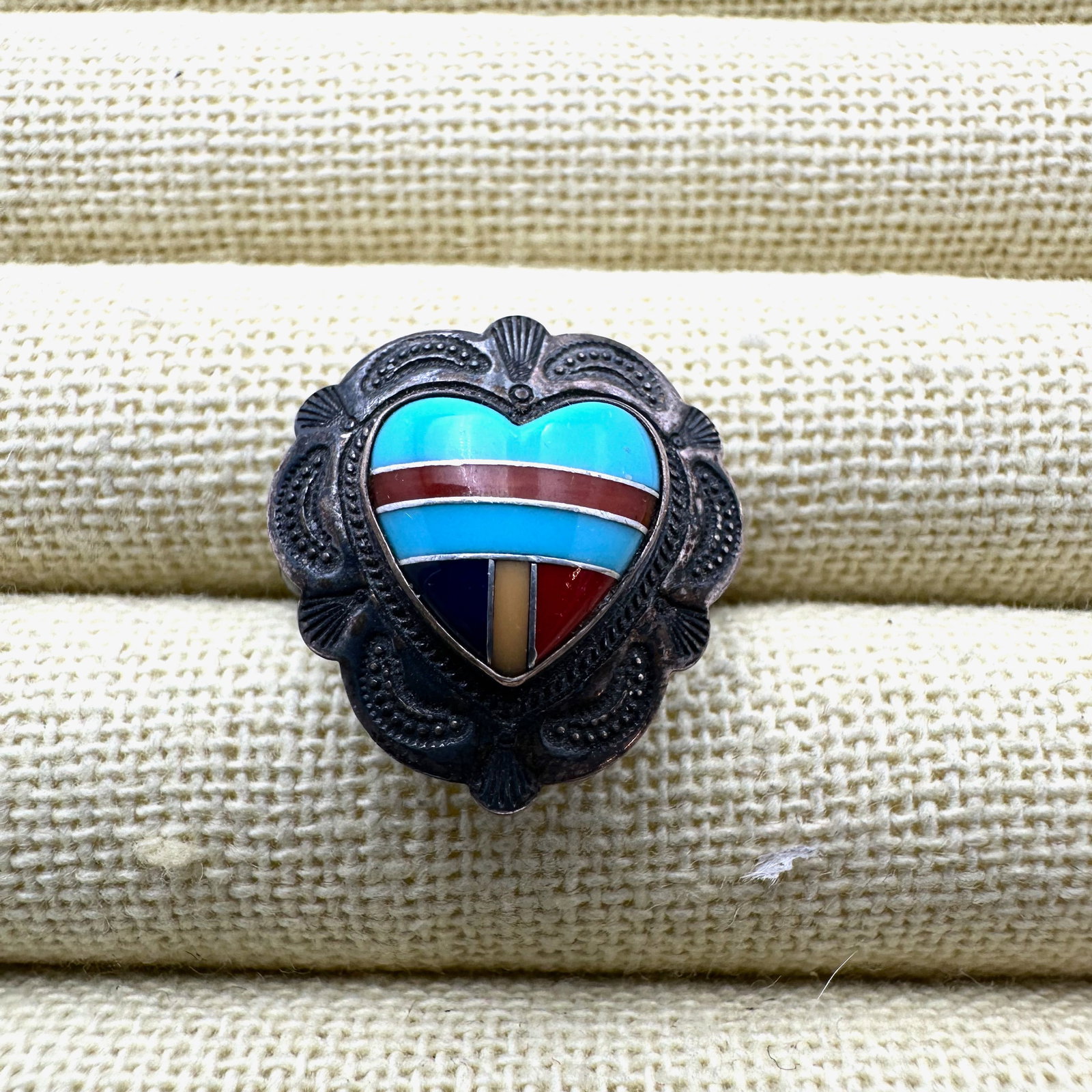 American Southwest Turquoise Inlay Gemstone Sterling Silver Ring Size 8 (1 of 2)