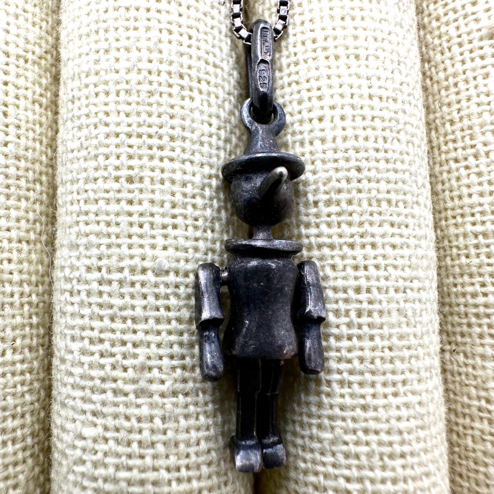 Antique Italy Sterling Silver Articulated Pinocchio 1.5 Inch Pendant Necklace 20 Inch Chain: Antique Italy Sterling Silver Articulated Pinocchio 1.5 Inch Pendant Necklace 20 Inch Chain