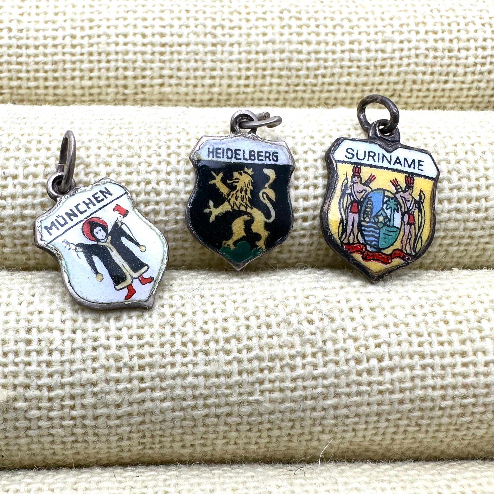 Vintage 830 Silver Charms for Charm Bracelet Germany Heidelberg Monchen Suriname Enamel (1 of 2)