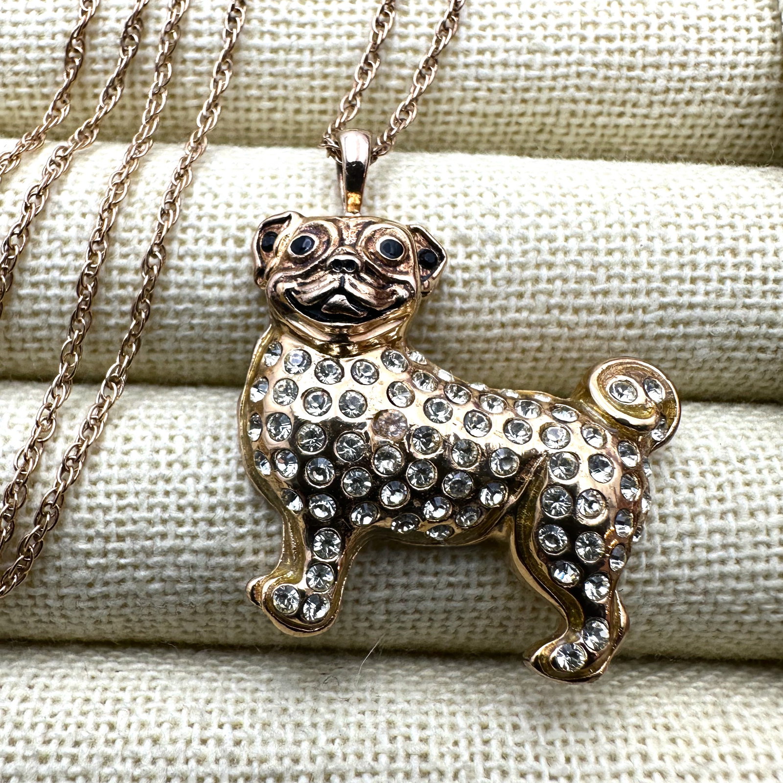 Crystal Gold Plated Sterling Silver Pug Puggle Dog Pendant Necklace 18 Inch Chain: Crystal Gold Plated Sterling Silver Pug Puggle Dog Pendant Necklace 18 Inch Chain