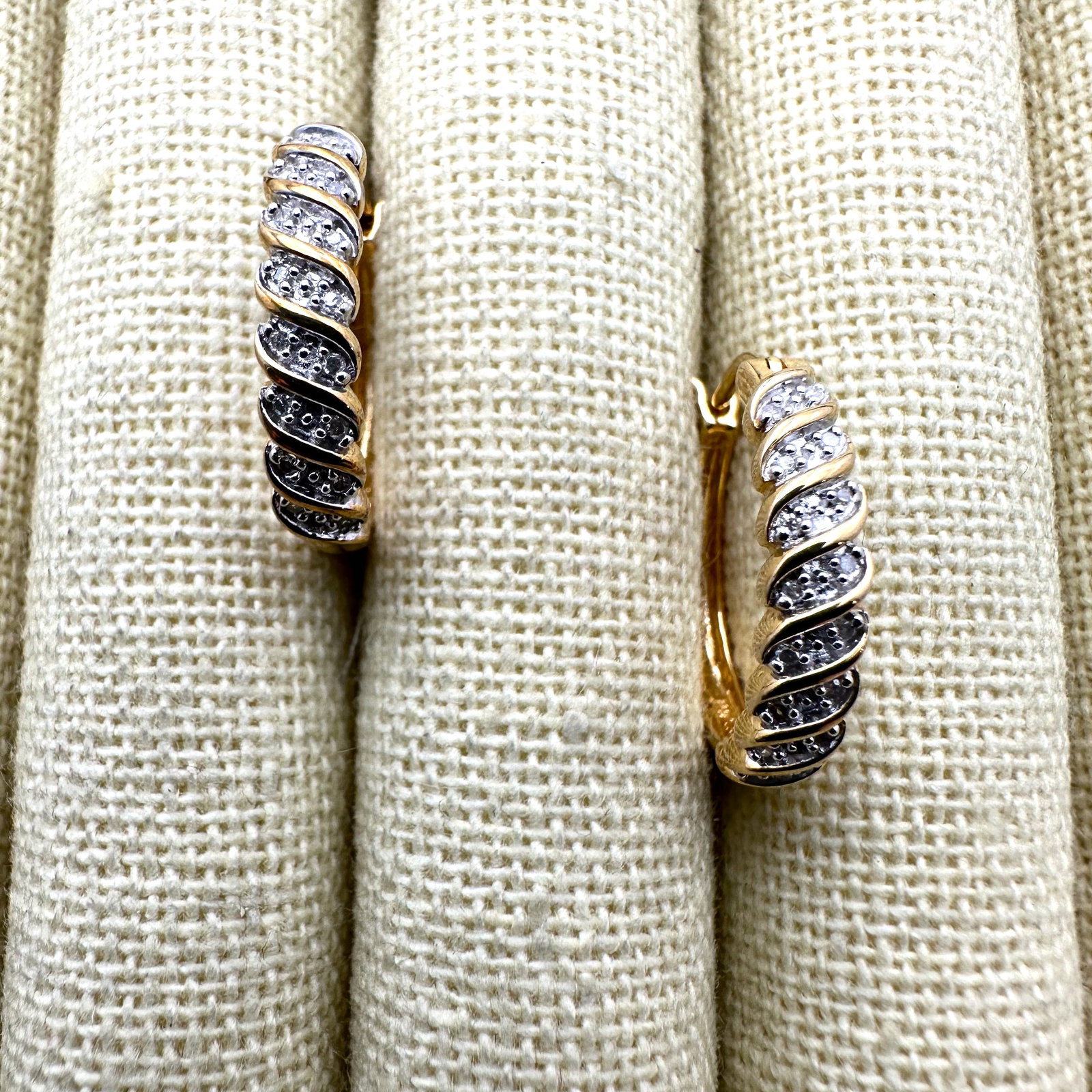 Diamond Gold Plated Sterling Silver 1 Inch Hoop Pierced Earrings (1 of 2)