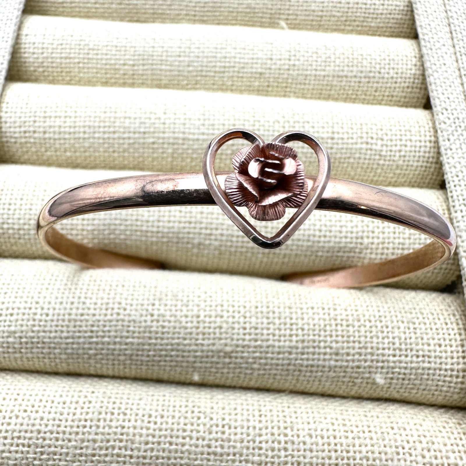 Vintage Gold Filled Cuff Bracelet Rose Heart Design 6.5 Inch: Vintage Gold Filled Cuff Bracelet Rose Heart Design 6.5 Inch