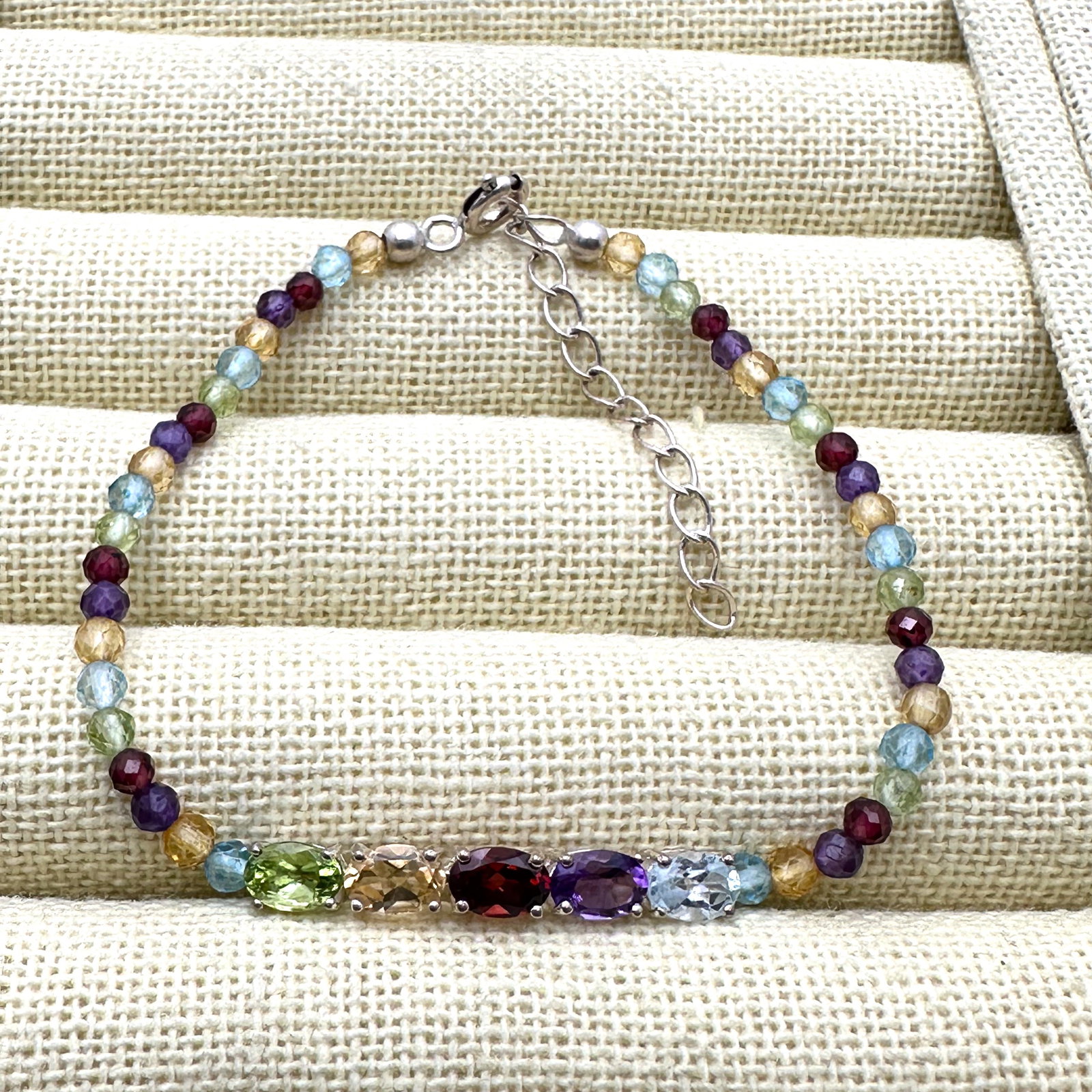 Multi Gemstone Sterling Silver Bracelet Fits 7 to 8 Inch (1 of 2)