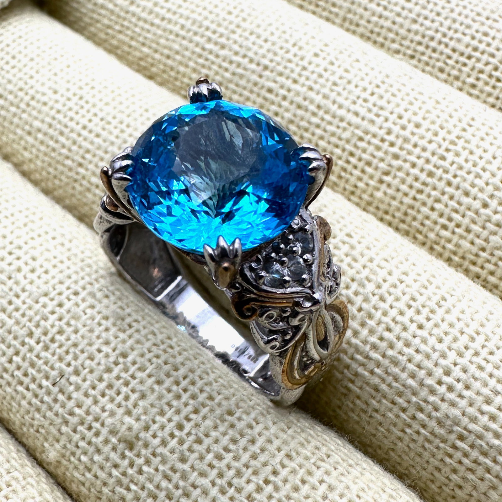 Michael Valitutti Blue Topaz Diamond Sterling Silver Ring Size 9 Number 269 of 1150 made (1 of 2)