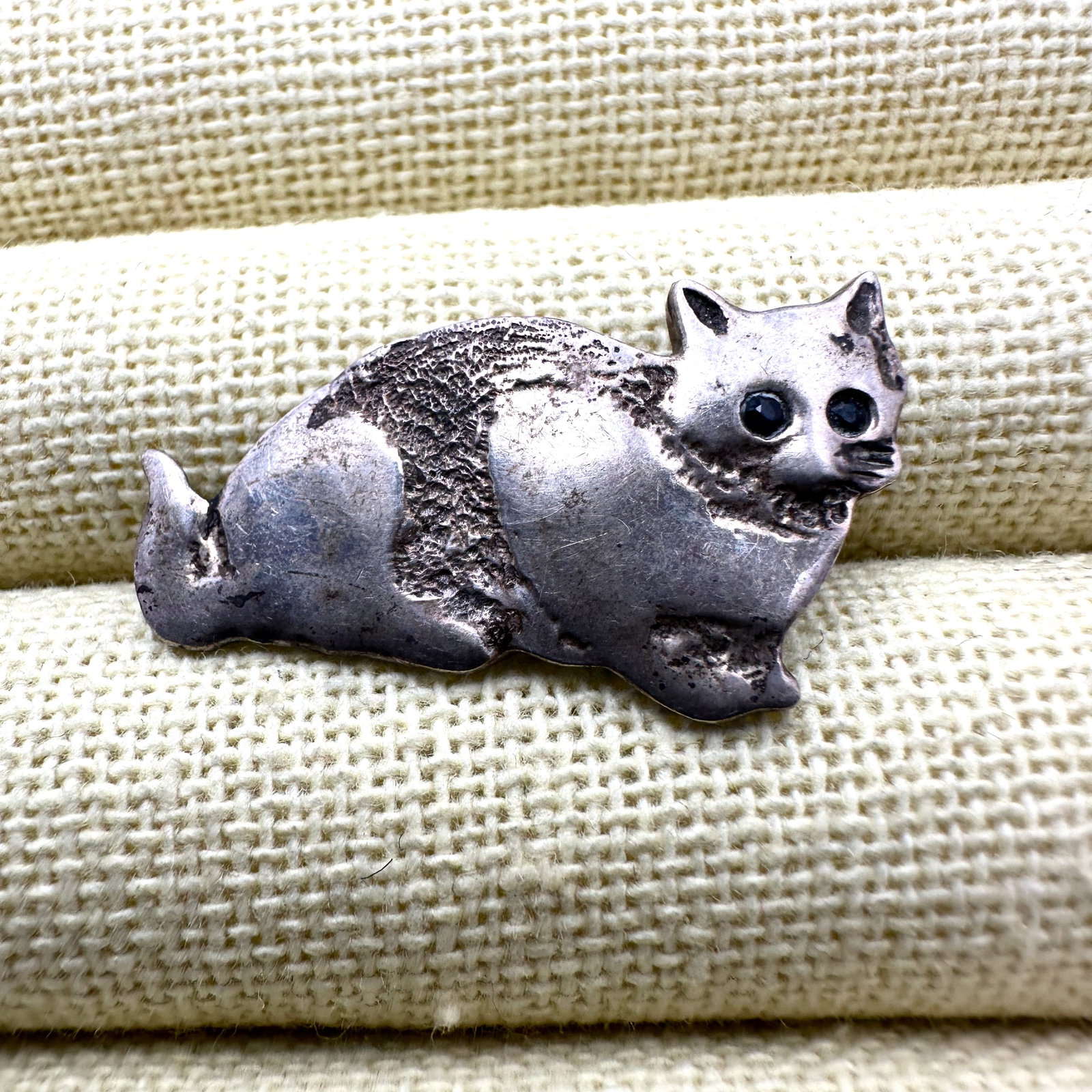 Vintage Sterling Silver Cat Kitten Slide Pendant 1.5 Inch Across (1 of 2)