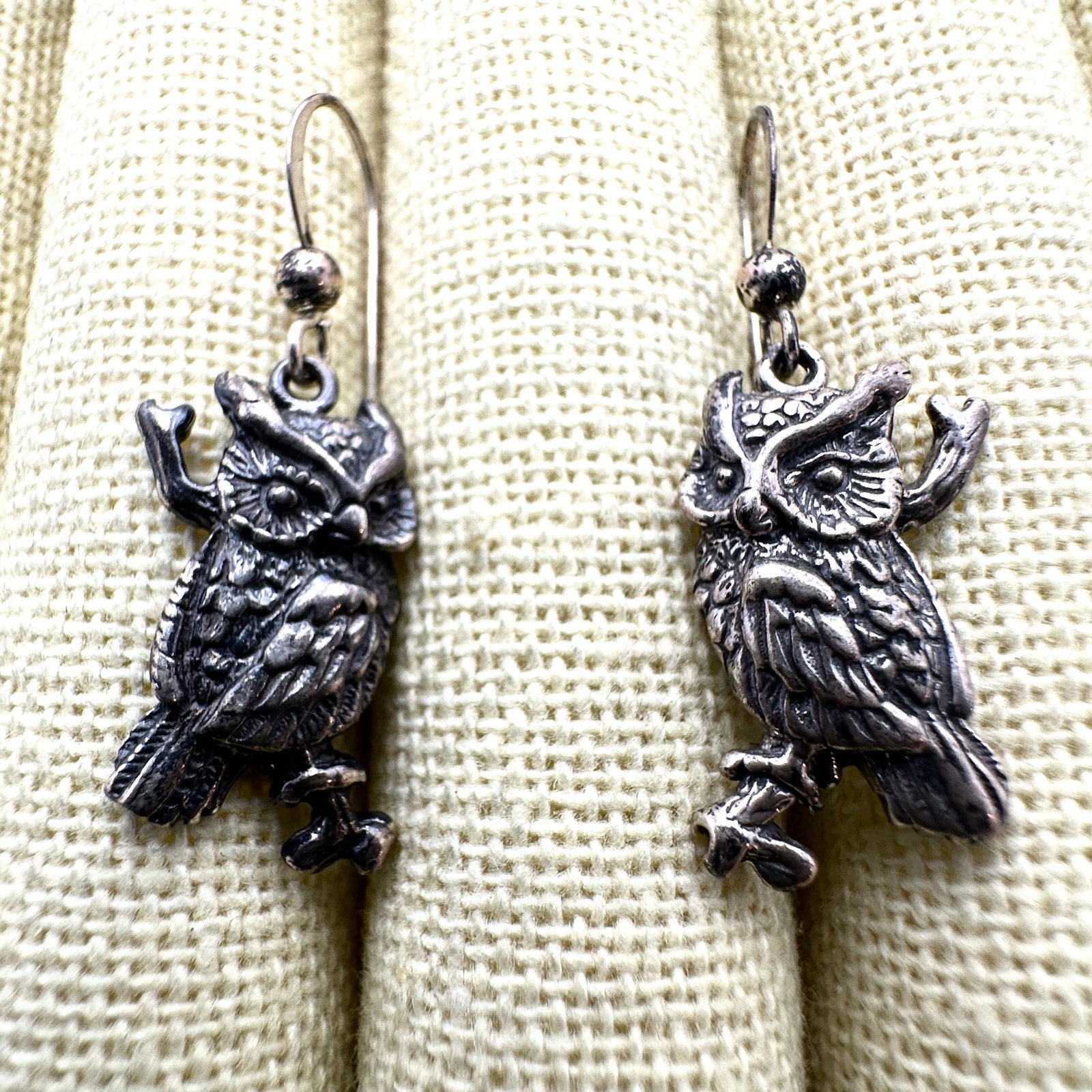 Vintage Sterling Silver Owl Pierced Earrings 1.25 Inch (1 of 2)