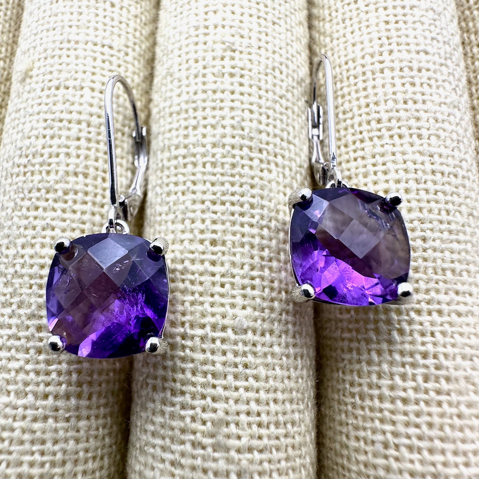 Purple Amethyst Sterling Silver Pierced Earrings 1 Inch (1 of 2)