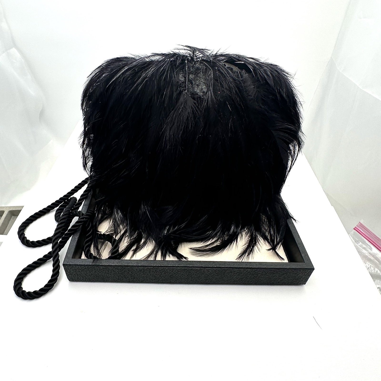 Vintage Mr Charles Ostrich Feather Purse Black 7 Inch by 7 Inch (1 of 4)
