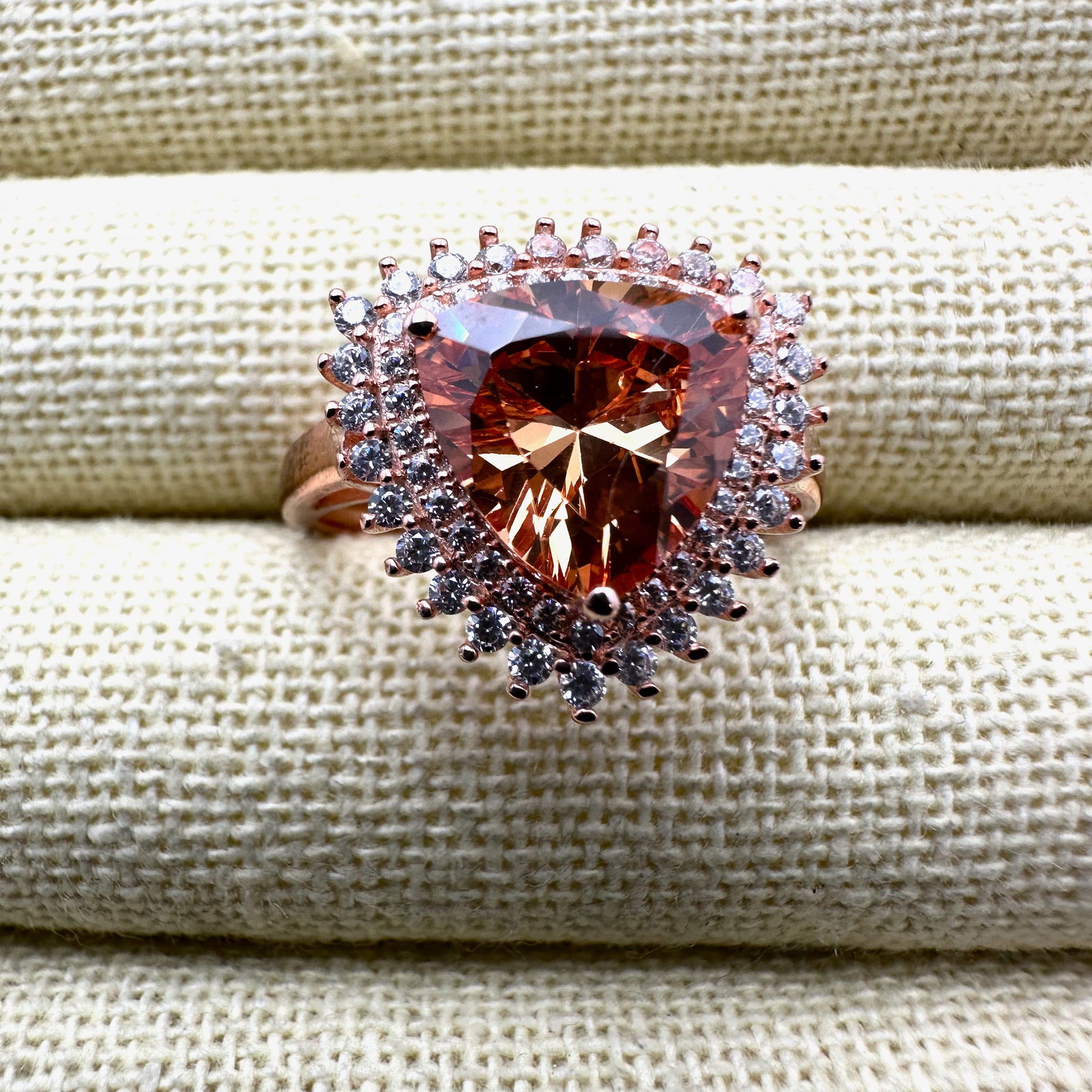 Rose Gold Plated Sterling Silver Champagne Cubic Zirconia Ring Size 9: Rose Gold Plated Sterling Silver Champagne Cubic Zirconia Ring Size 9