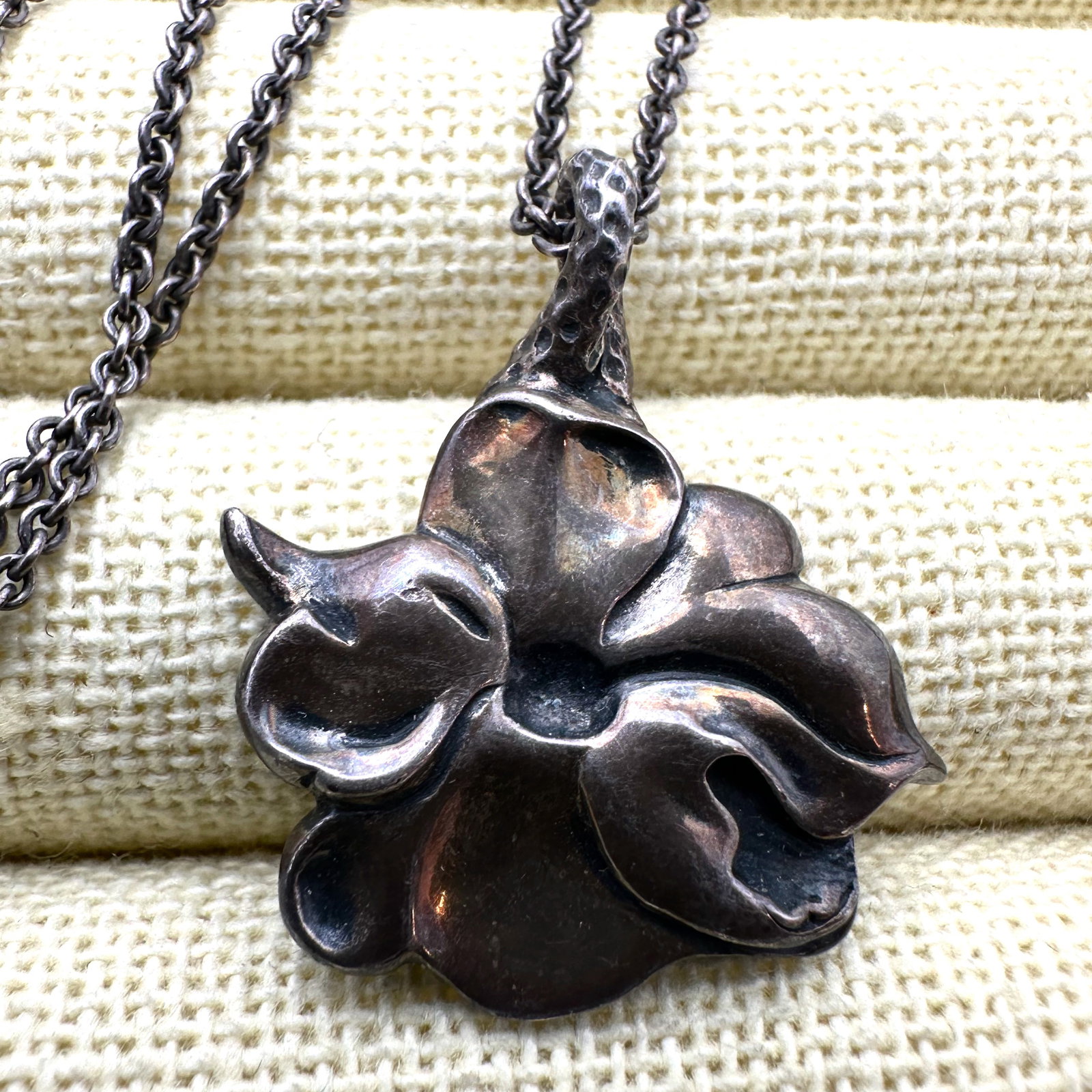 Sterling Silver Flower Orchid Pendant Necklace 16 Inch Chain (1 of 2)