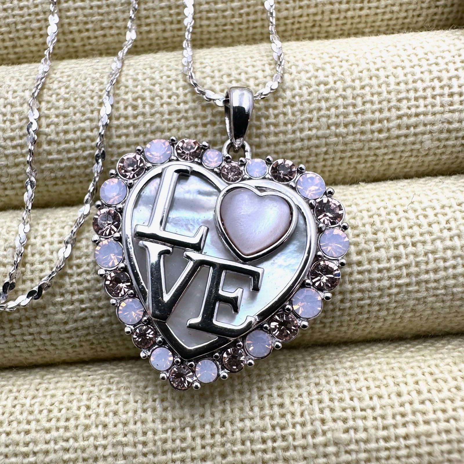 Pink Crystal Pearl Love Heart Pendant Sterling Silver Necklace 18 Inch Chain: Pink Crystal Pearl Love Heart Pendant Sterling Silver Necklace 18 Inch Chain