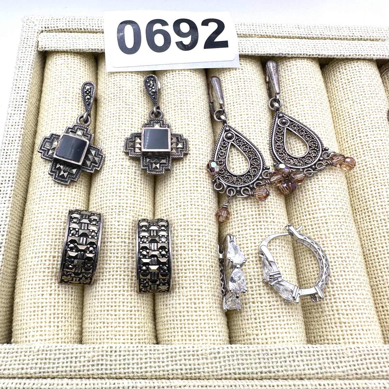 Group of Sterling Silver Earrings Marcasite Pierced (1 of 2)