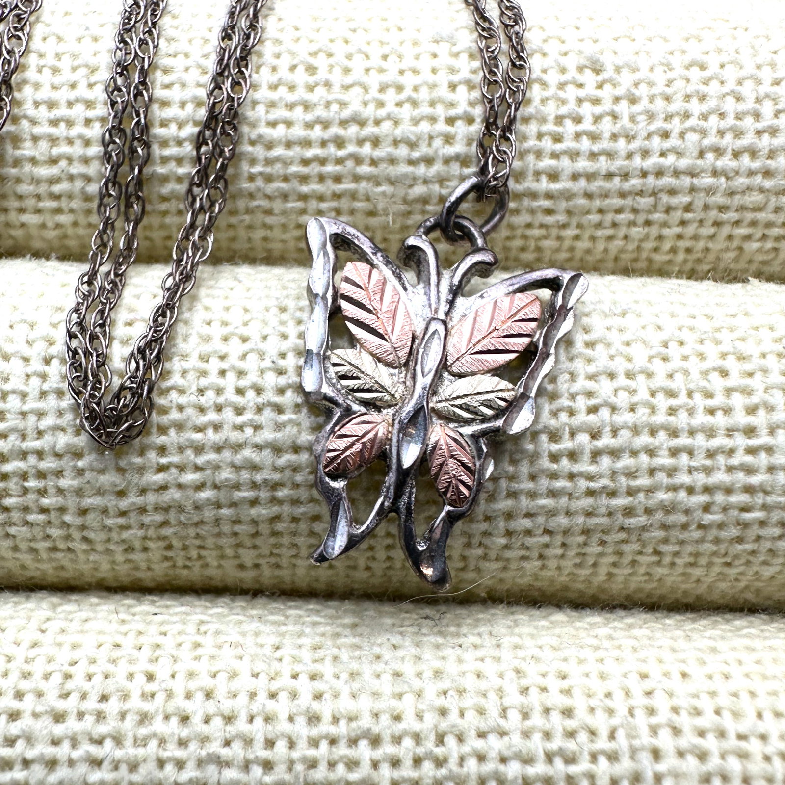 Black Hills Gold Sterling Silver 12K Gold Butterfly Pendant Necklace 18 Inch Chain (1 of 2)
