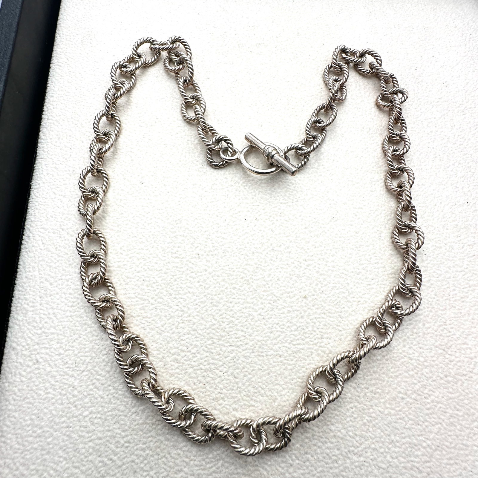 Sterling Silver Ribbed Link Heavy Quality Toggle Clasp Chain Necklace 17 Inch Weight 43 Grams (1 of 2)