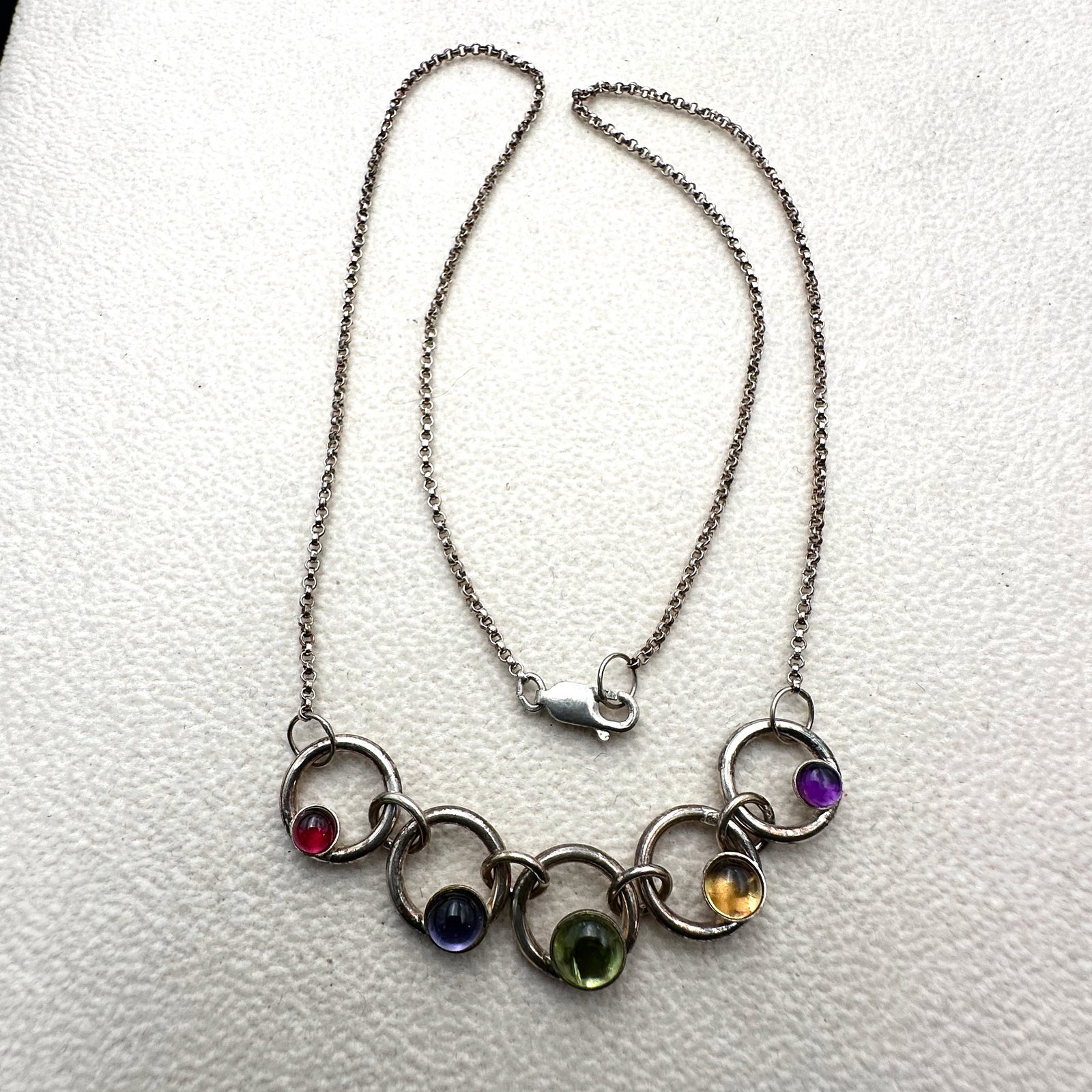 Multi Gemstone Sterling Silver Necklace 17 Inch Length: Multi Gemstone Sterling Silver Necklace 17 Inch Length