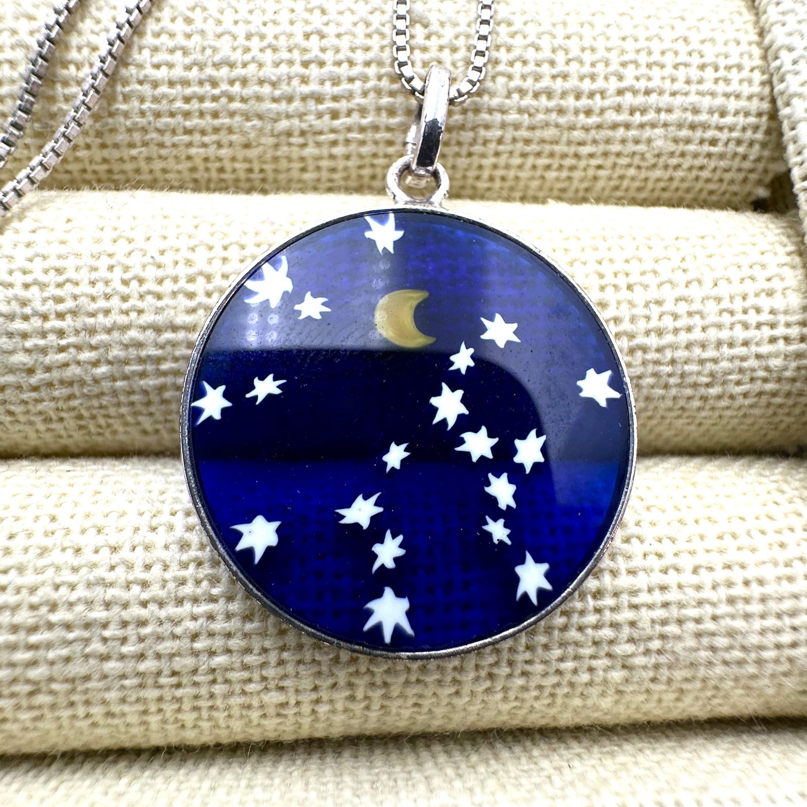 Moon and Stars Murano Glass Pendant Necklace Sterling Silver 18 Inch Chain (1 of 2)