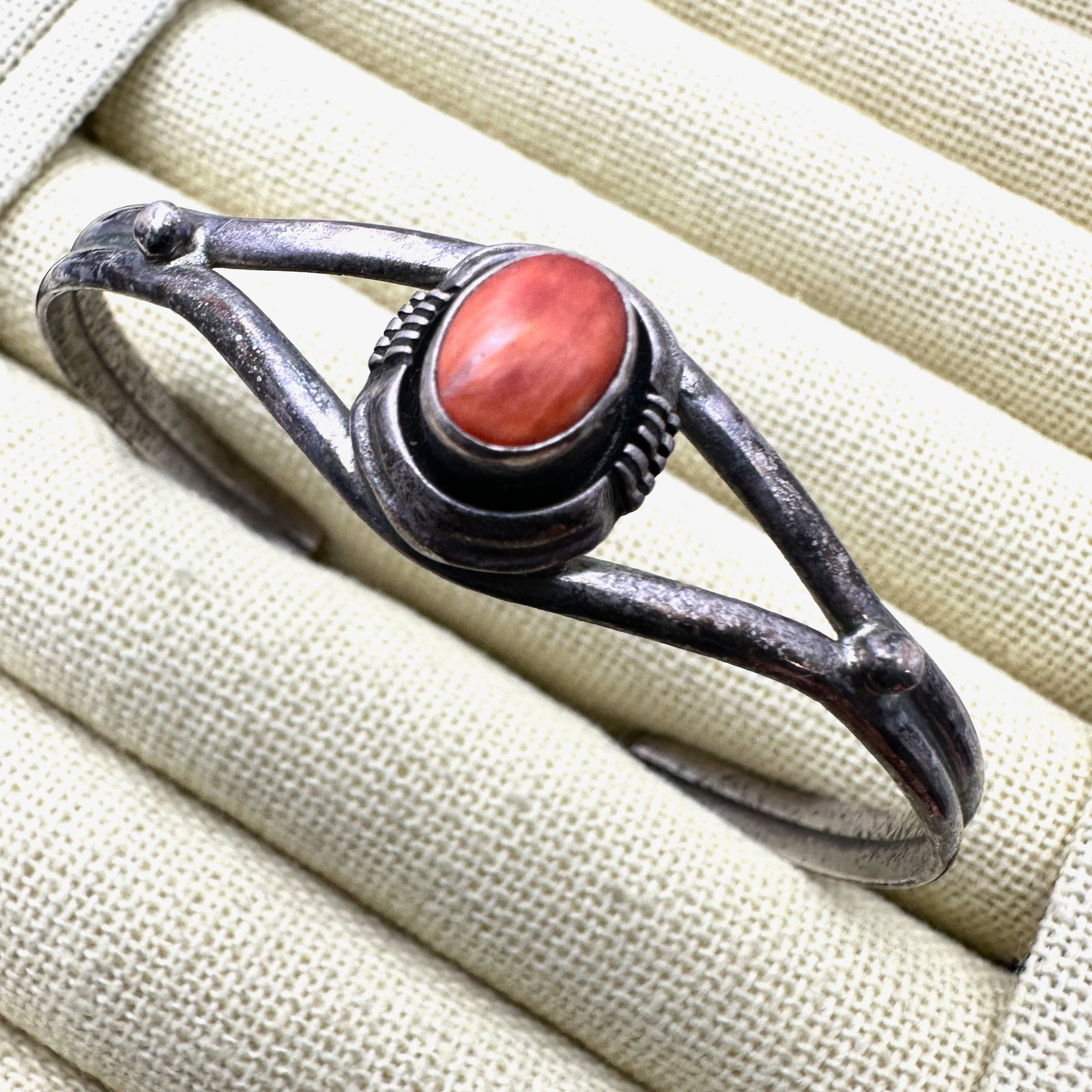 Native American Yazzi Coral Sterling Silver Cuff Bracelet Adjustable Size Set at 6.5 Inch (1 of 2)