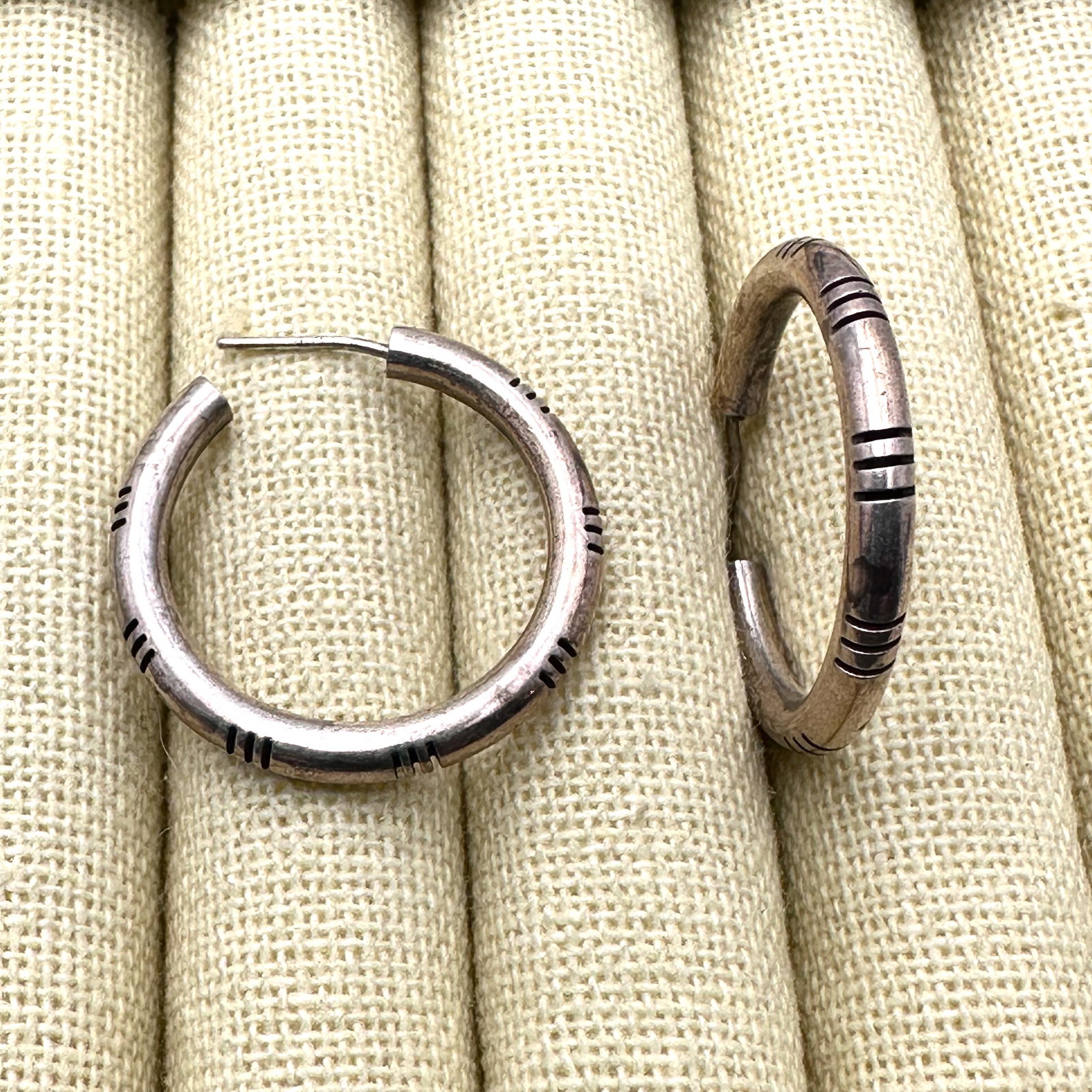 Vintage Sterling Silver Hoop Pierced Earrings 1.25 Inch Mexico?: Vintage Sterling Silver Hoop Pierced Earrings 1.25 Inch Mexico?