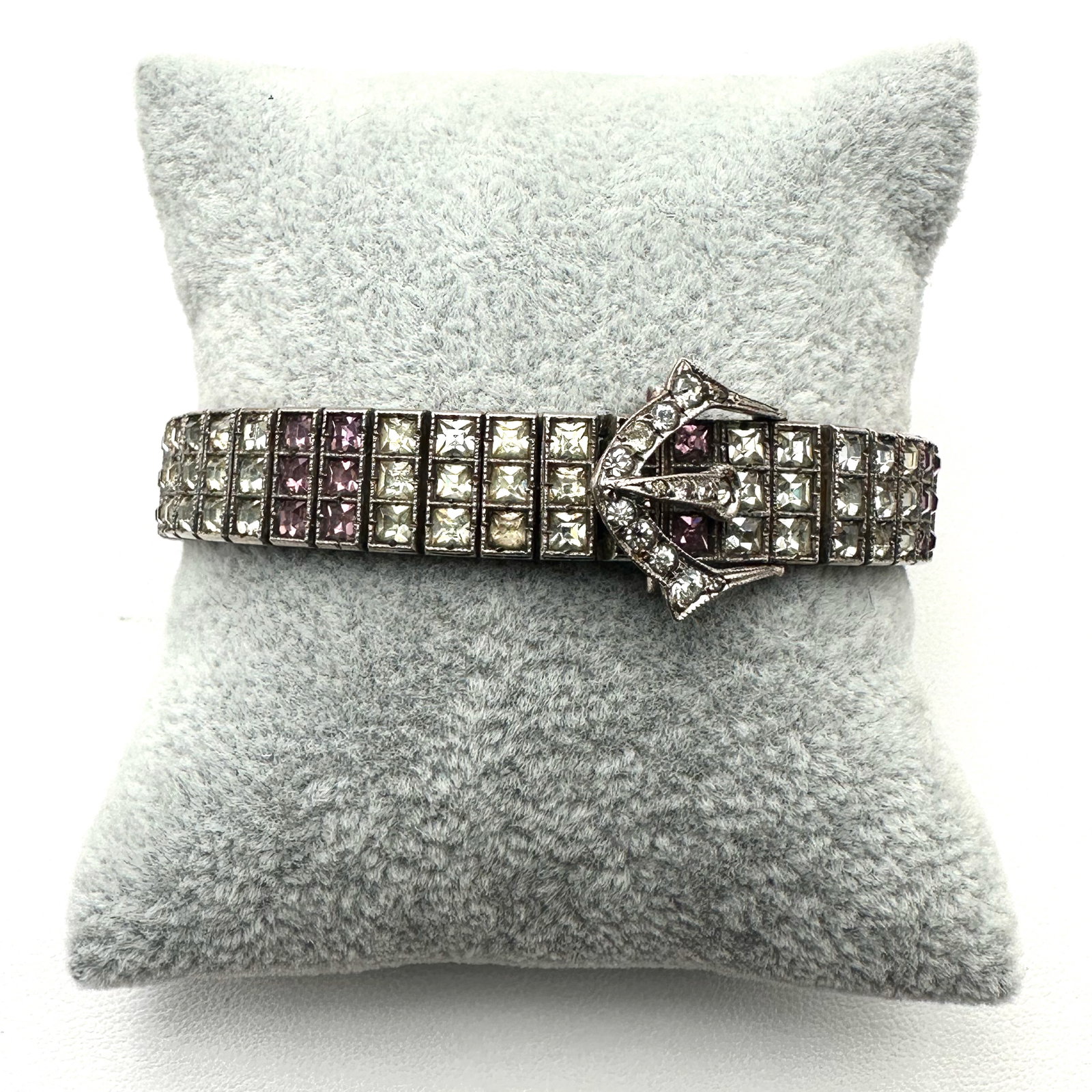Vintage DiamondBar Brand Sterling Silver Bracelet Purple and Clear Glass Stones 7 Inch Length: Vintage DiamondBar Brand Sterling Silver Bracelet Purple and Clear Glass Stones 7 Inch Length