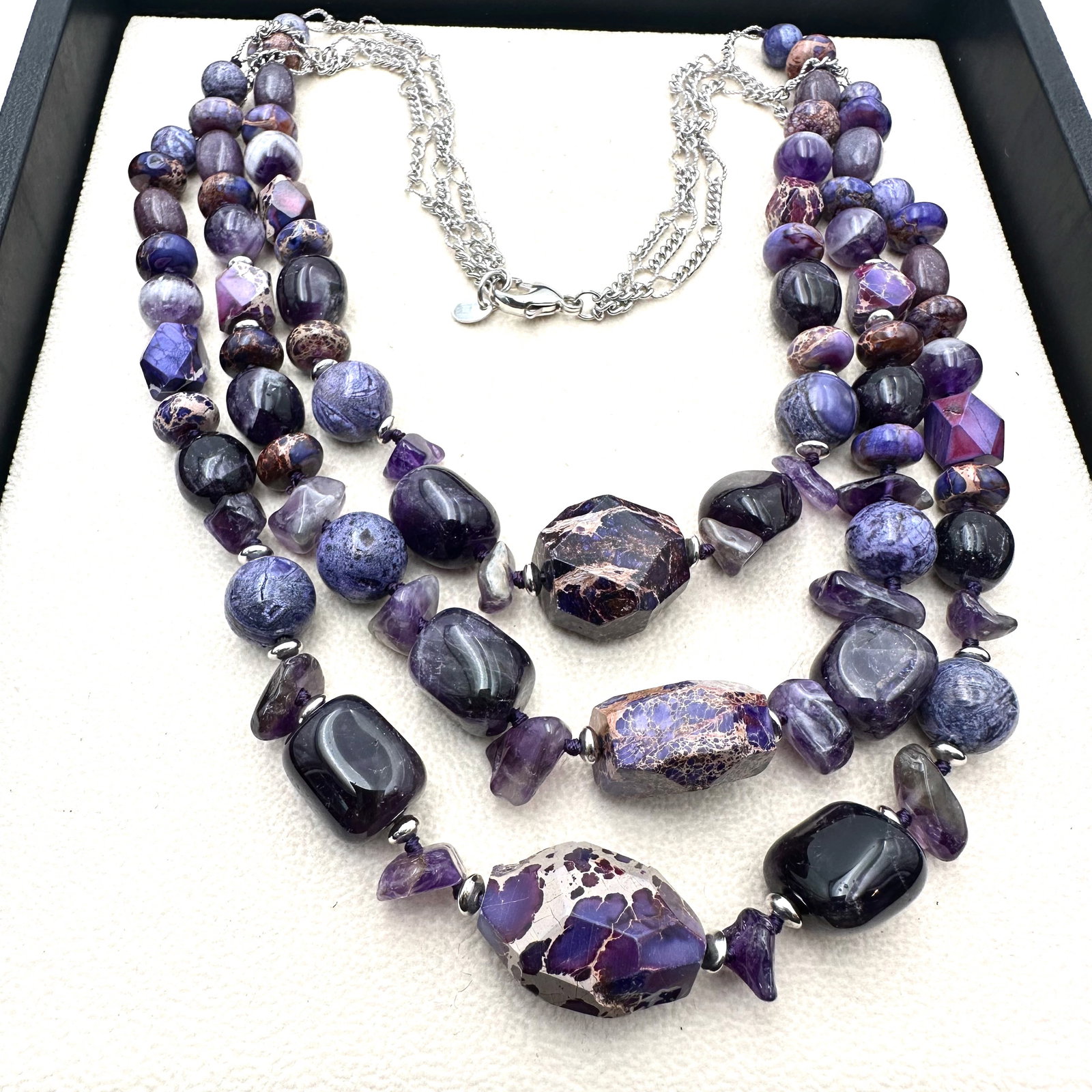 Lucas Lameth Sterling Silver Purple Gemstone Multi Strand Necklace 18 Inch Wearable Length (1 of 2)