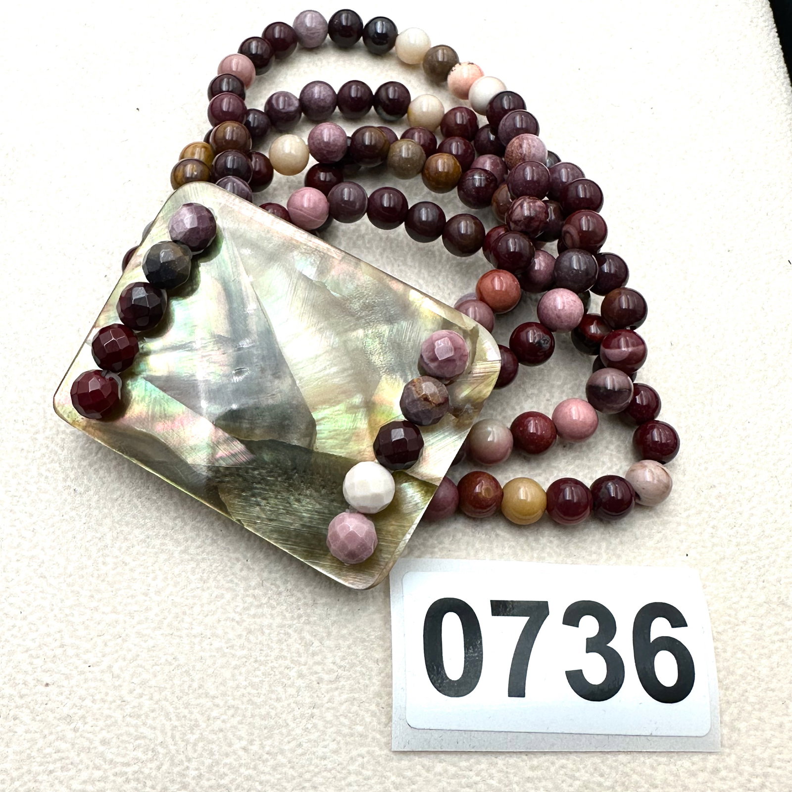 Sally C Gemstone Bead Bracelet Mother of Pearl Mookaite Beads Burgundy Pink Beige Off White (1 of 2)