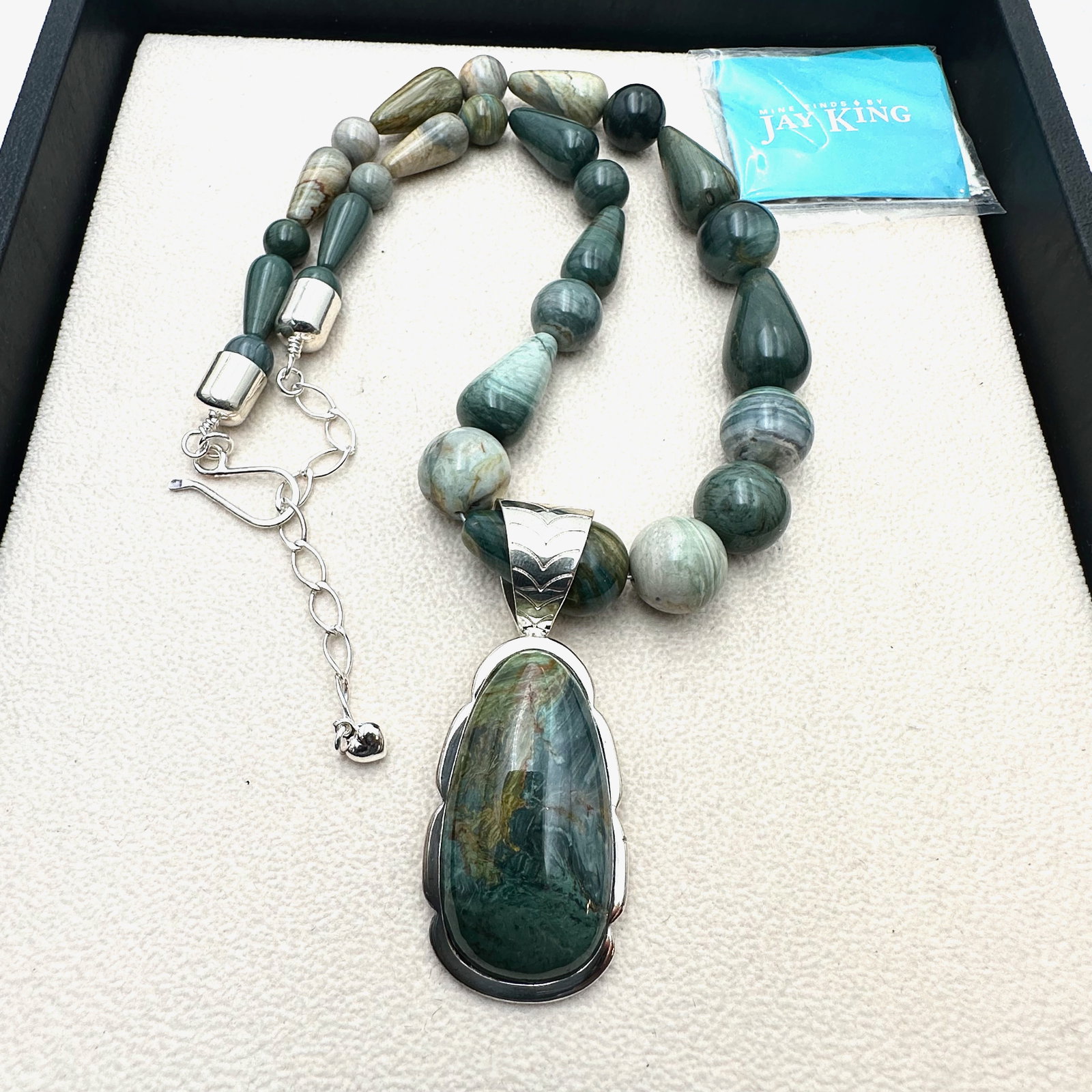 Jay King Mine Finds Desert Rose Trading Green Gemstone Bead Necklace Sterling Silver Pendant 18 to (1 of 2)
