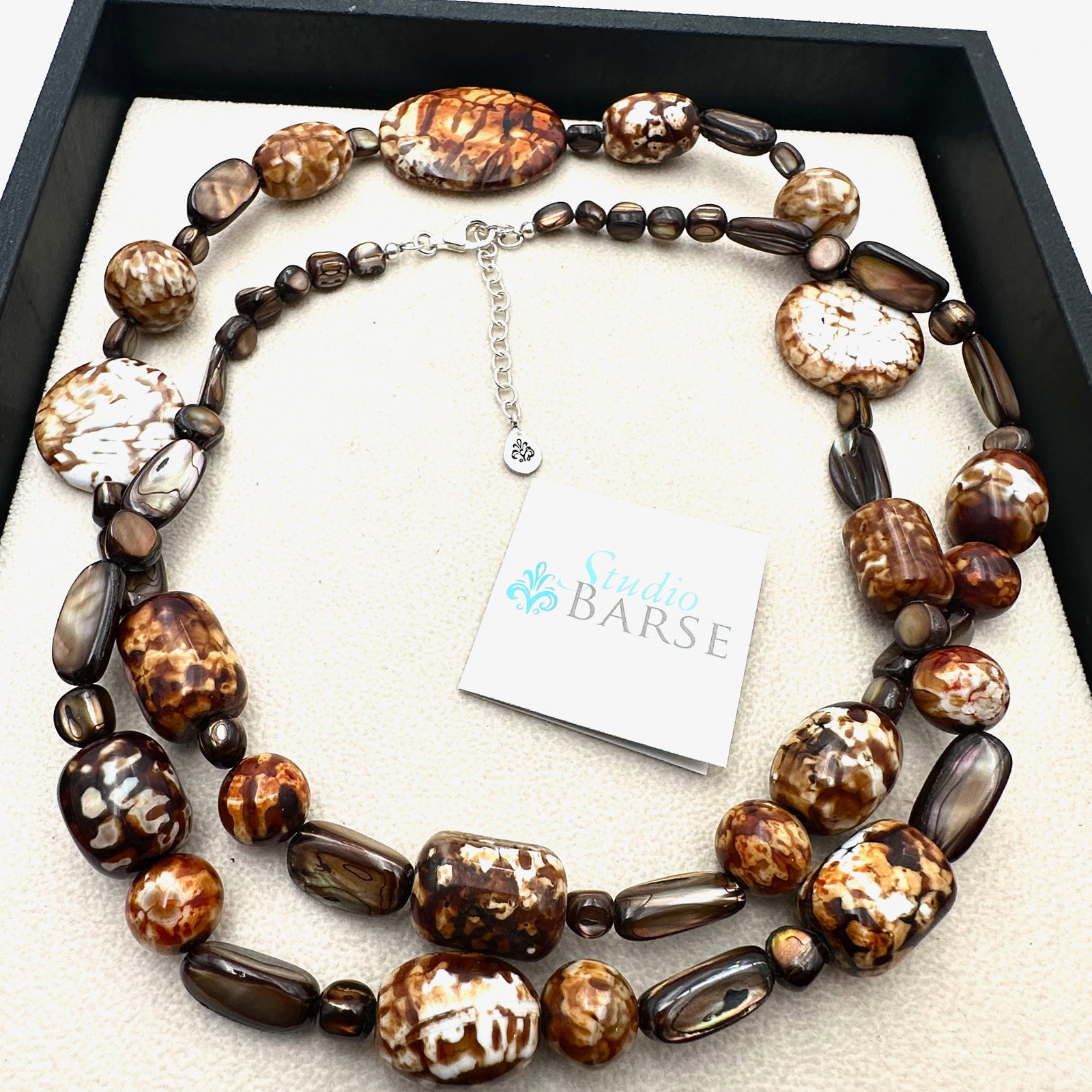 Barse Sterling Silver Brown White Gemstone Bead Necklace 34 Inch Length (1 of 2)