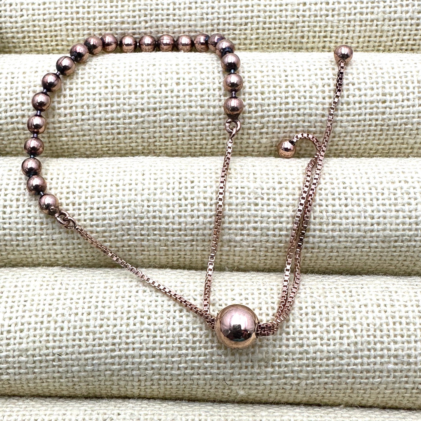 Rose Gold Plated Sterling Silver Bolo Style Bracelet Adjustable Size (1 of 2)