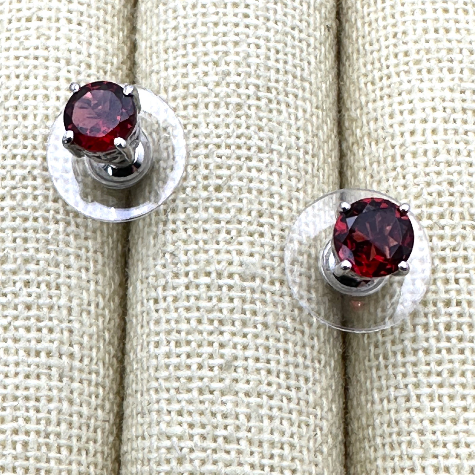 Chuck Clemency Red Garnet Sterling Silver Stud Pierced Earrings (1 of 2)