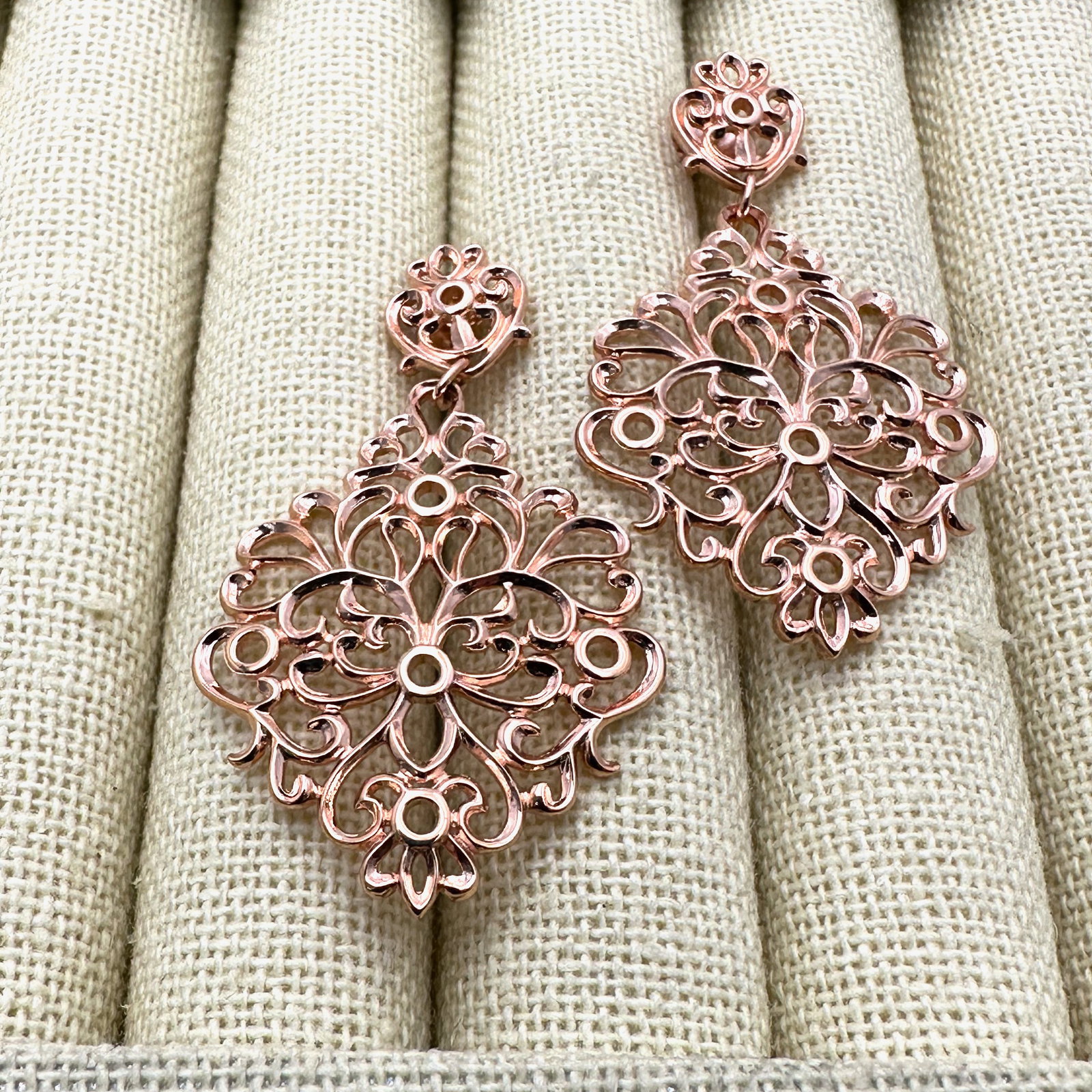Rose Gold Plated Filigree Chandelier Pierced Earrings 2 Inch Length (1 of 2)