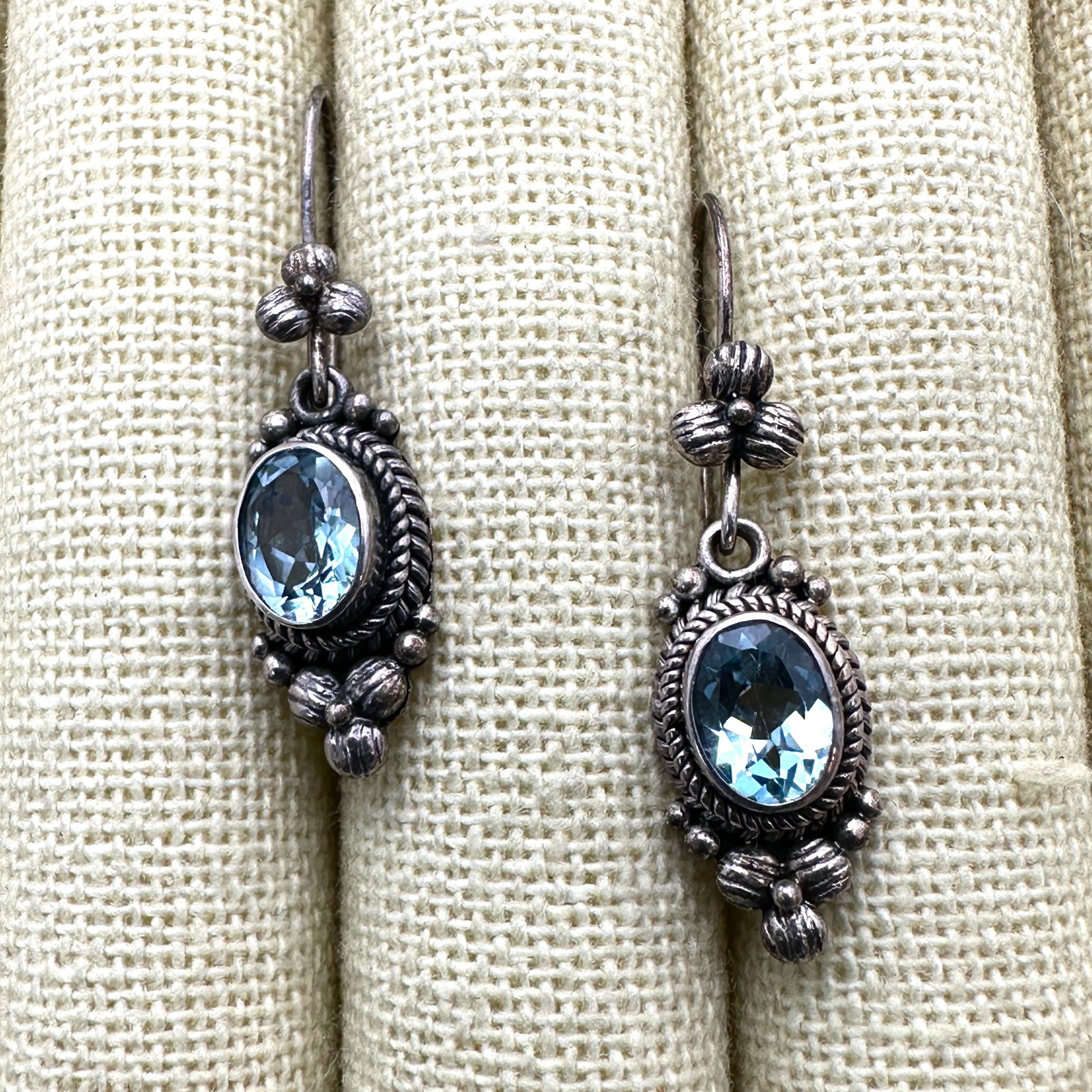 Suarti Indonesian Designer Blue Topaz Sterling Silver Earrings 1.5 Inch (1 of 2)