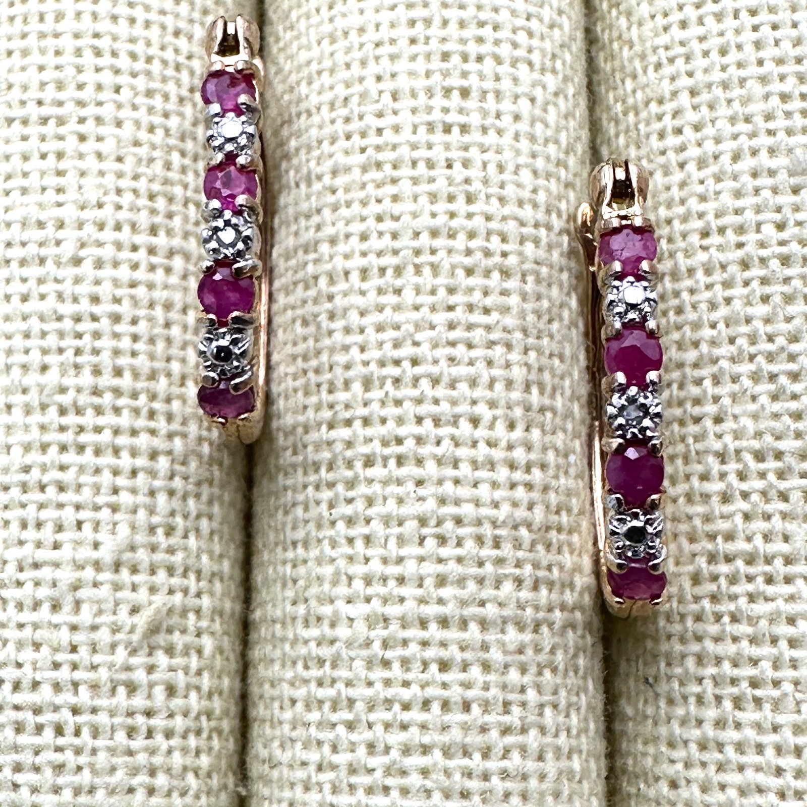 Ruby Diamond Accents Gold Plated Sterling Silver Hoop Earrings Pierced (1 of 2)