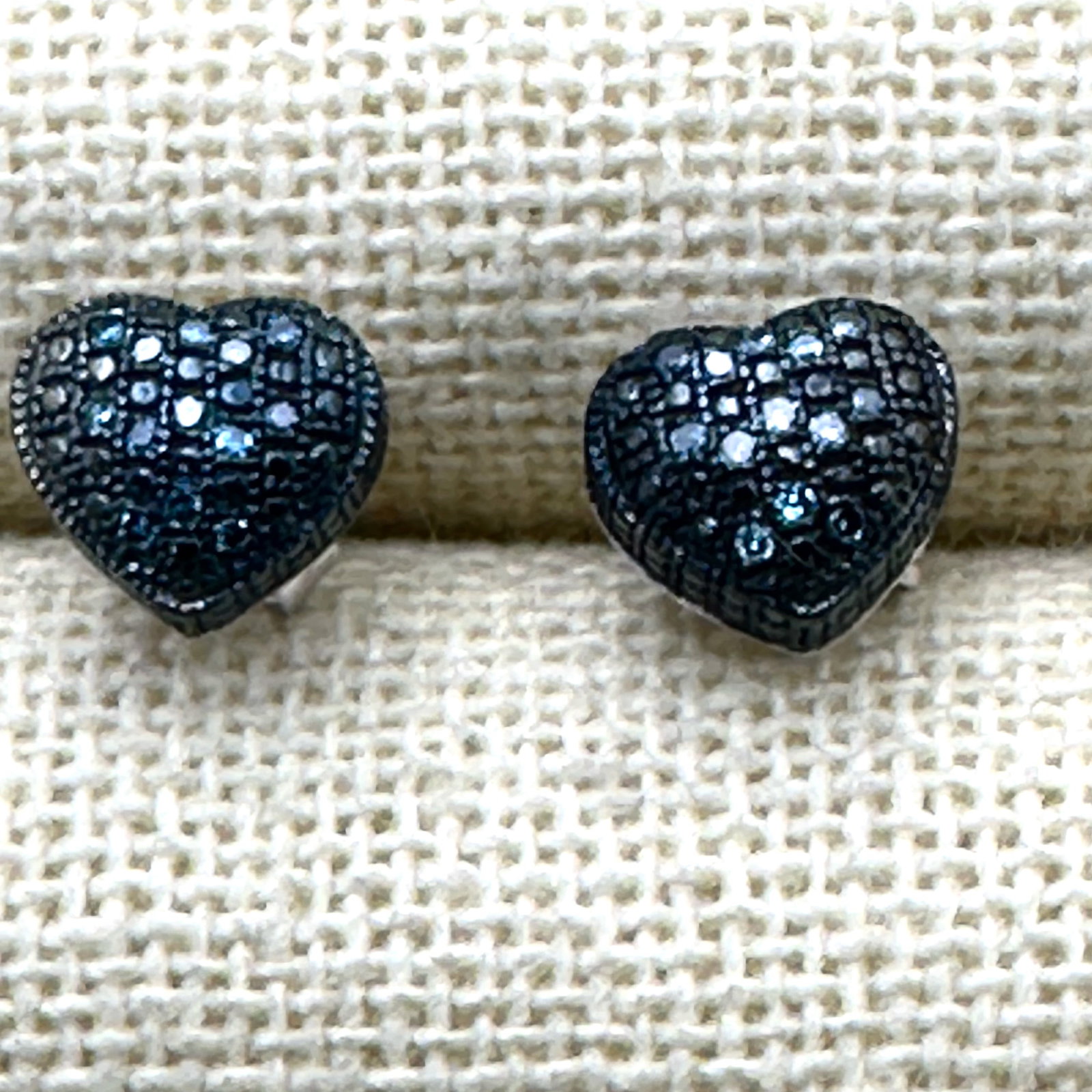 Blue Diamond Sterling Silver Heart Stud Pierced Earrings (1 of 2)