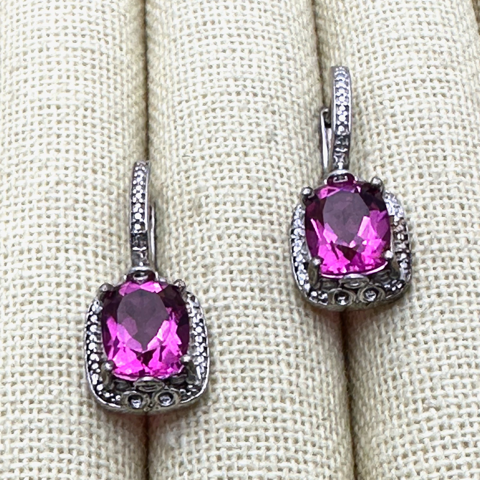 Pink Gemstone Sterling Silver Pierced Earrings 1 Inch (1 of 2)